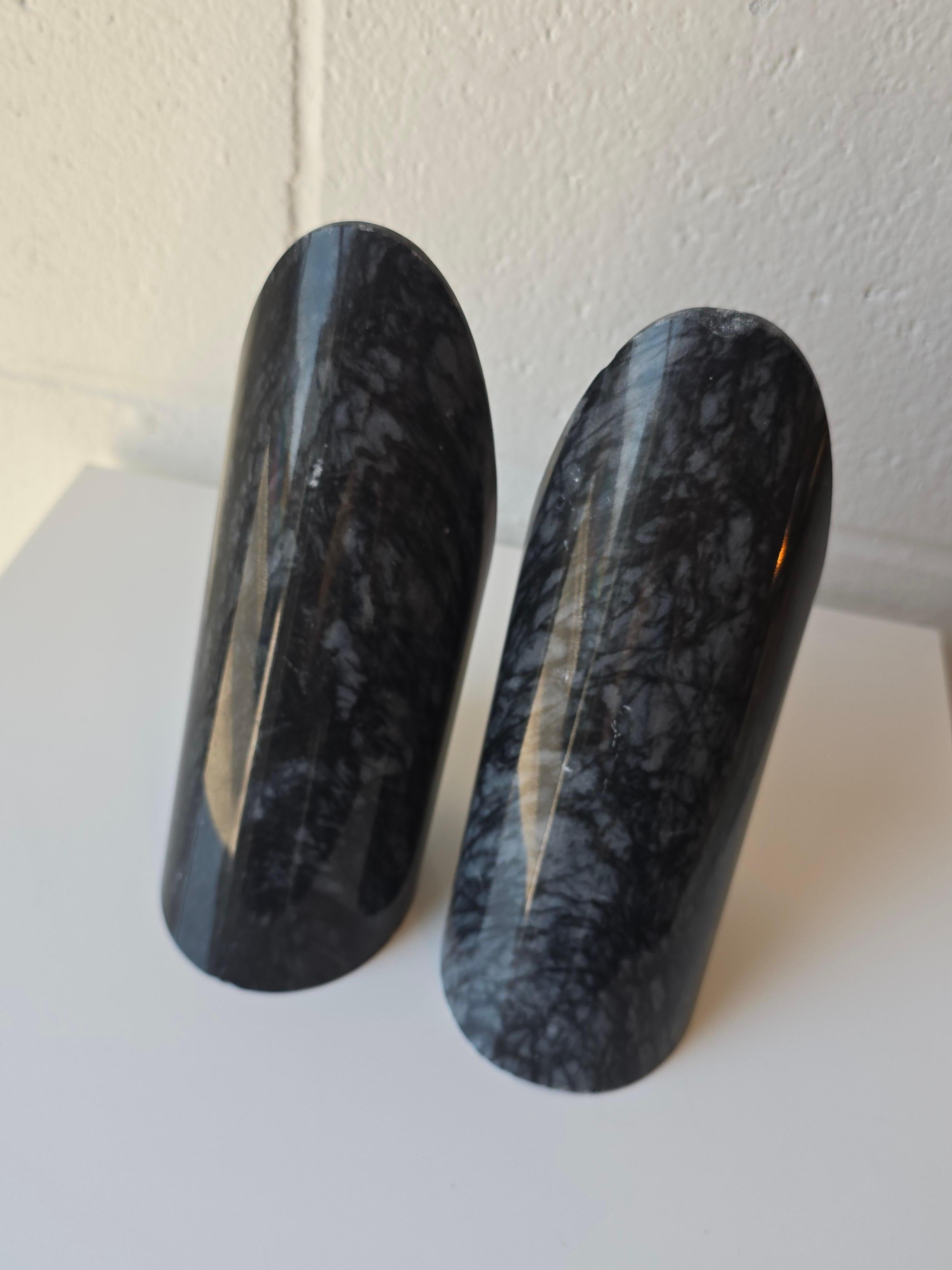 Marble Stone Modernist Cylindrical Bookends Pair In Fair Condition For Sale In Toronto, ON