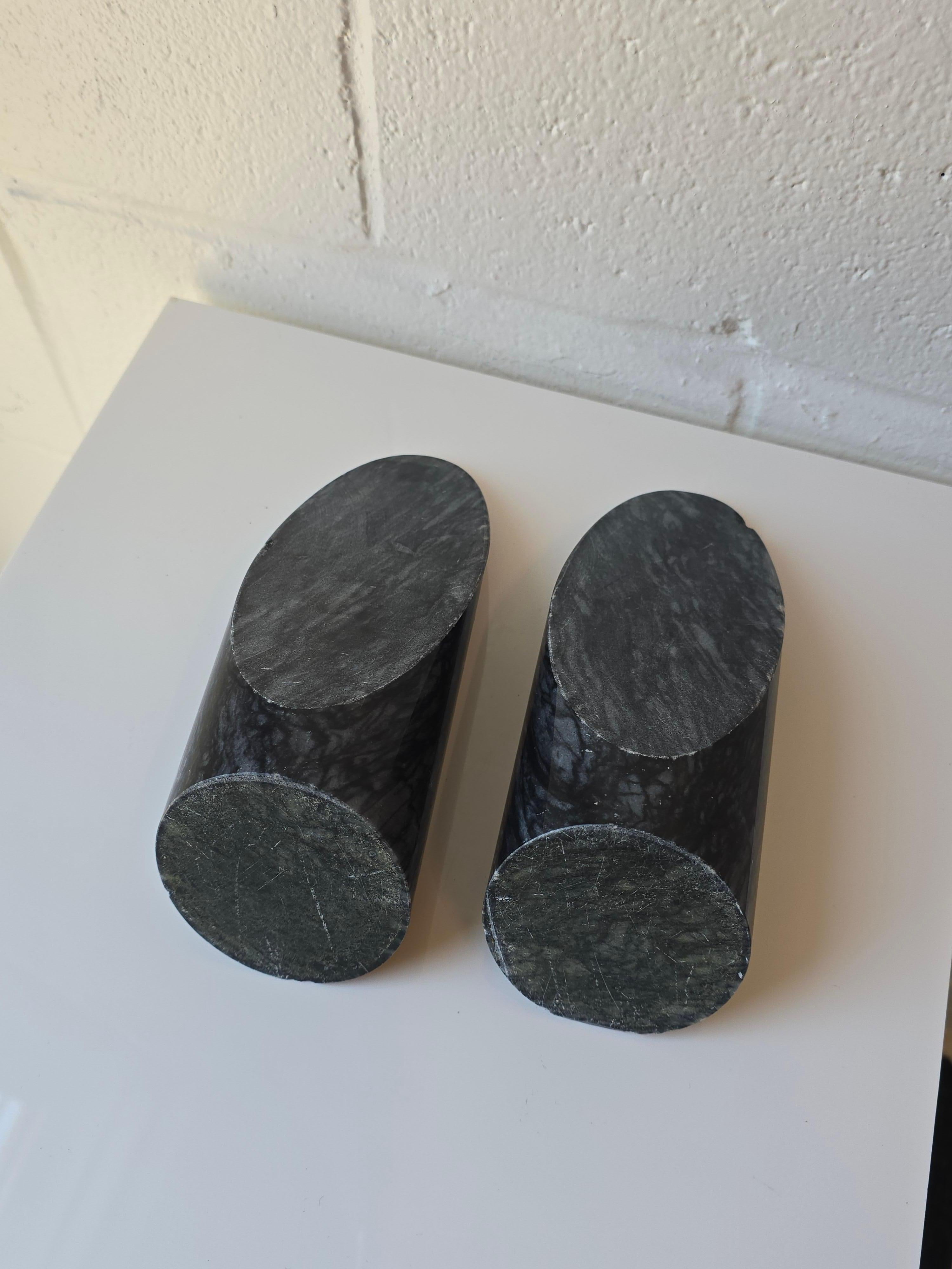 Late 20th Century Marble Stone Modernist Cylindrical Bookends Pair For Sale
