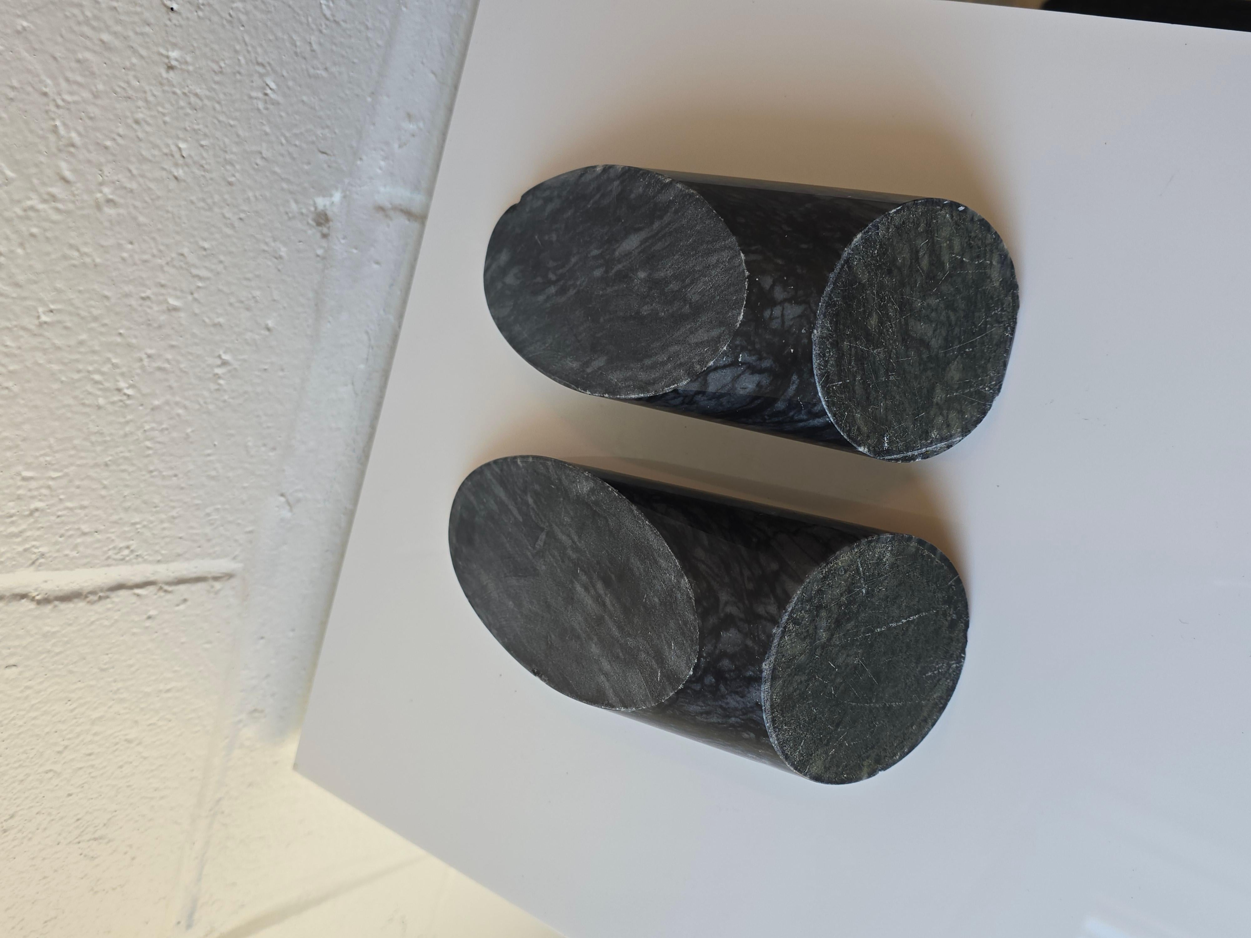 Late 20th Century Marble Stone Modernist Cylindrical Bookends Pair For Sale