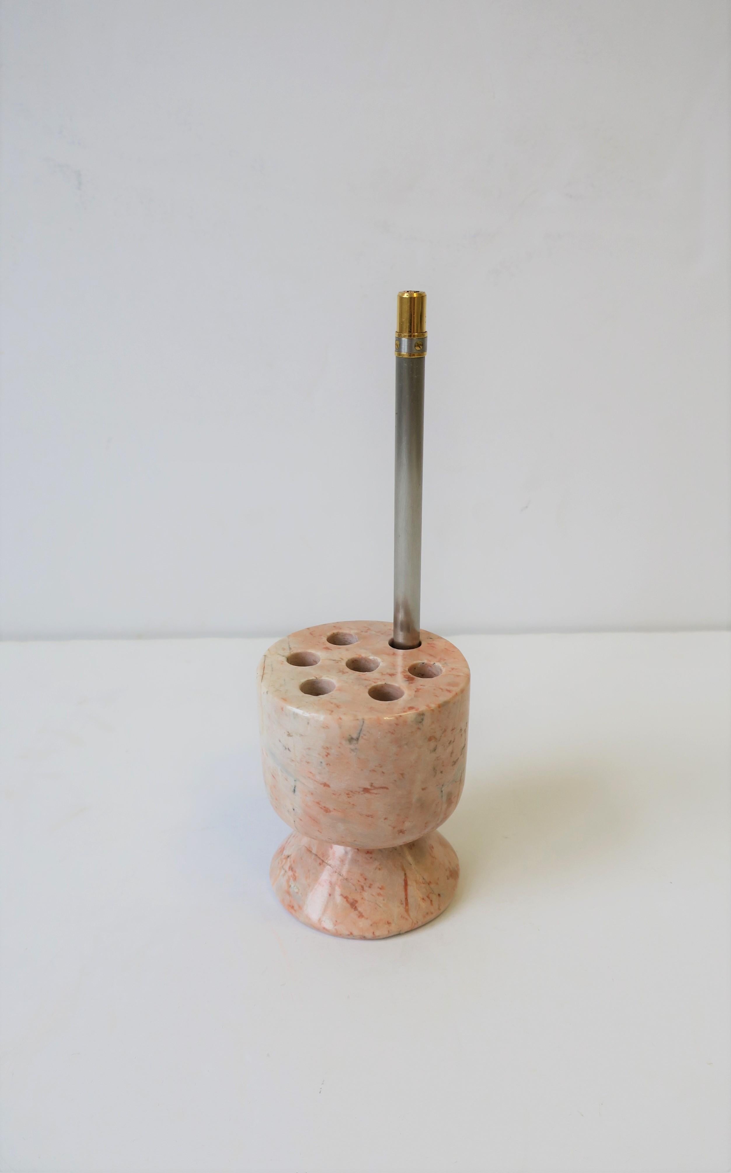 Polished Modern Pink Marble Stone Pen Holder