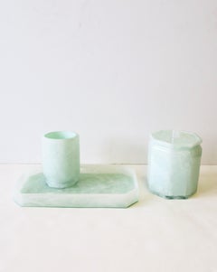 Marble Acrylic Desk or Vanity Tray Box Set in White and Mint Green