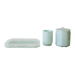 Marble Acrylic Desk or Vanity Tray Box Set in White and Mint Green