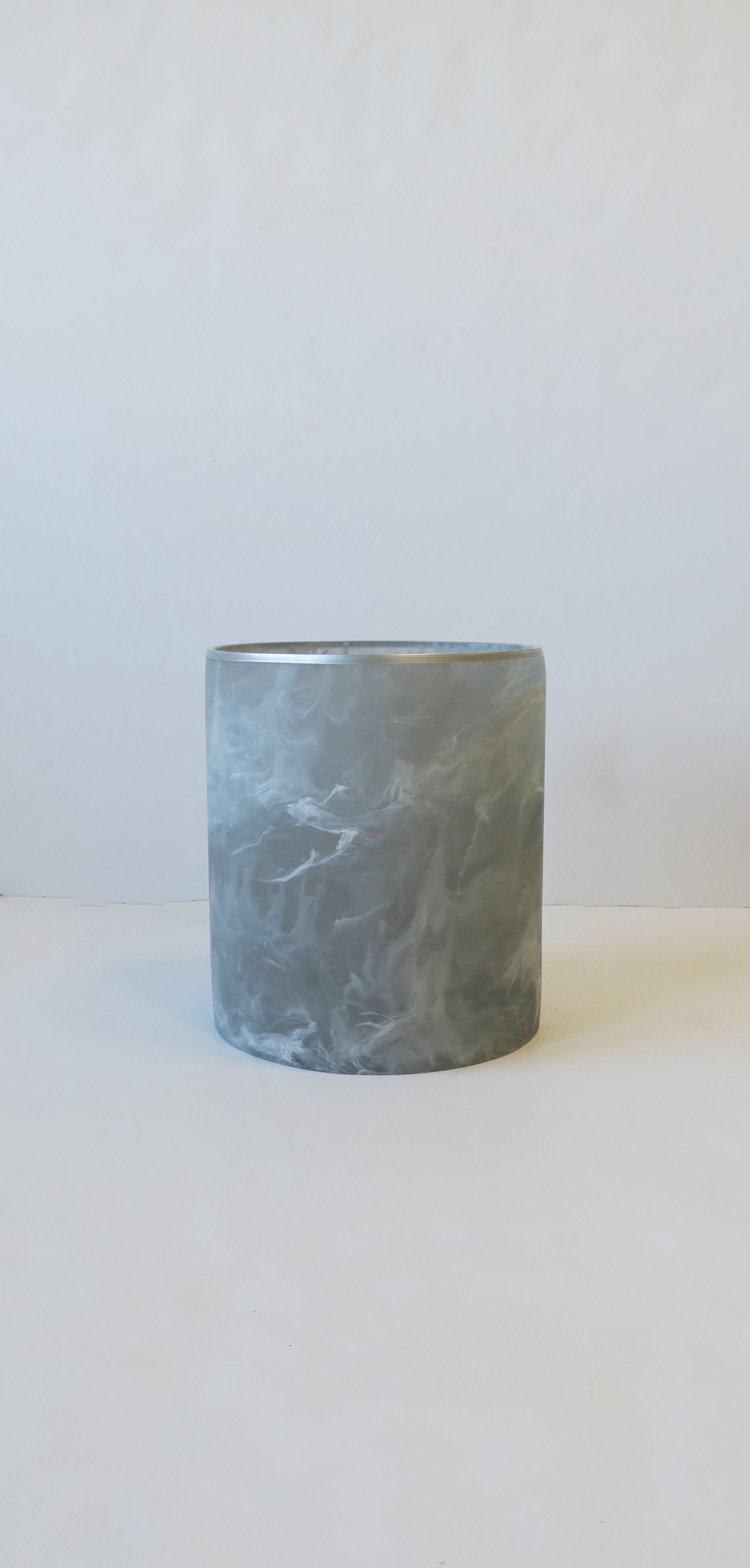 Post-Modern Marble Style Acrylic Wastebasket or Trash Can in Grey and White