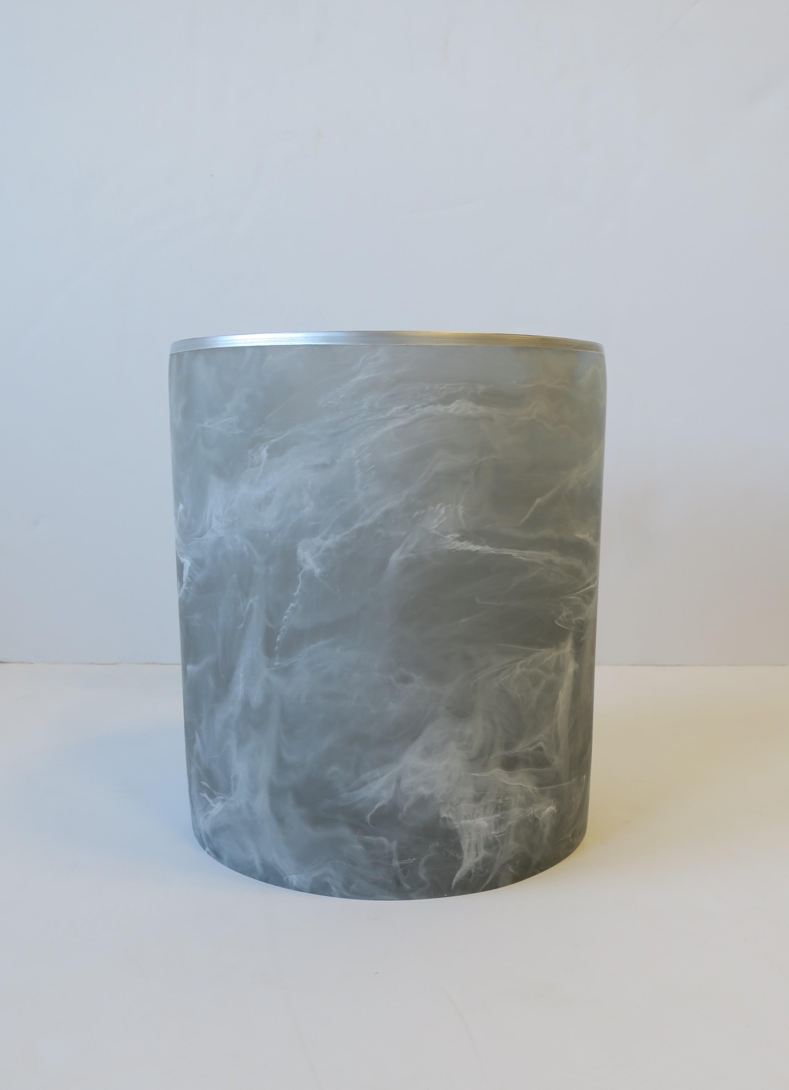 Resin Marble Style Acrylic Wastebasket or Trash Can in Grey and White