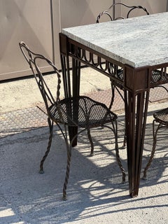 Marble Table and 6 Chairs in Twisted Metal in the Taste of Edgar Brandt, 1940