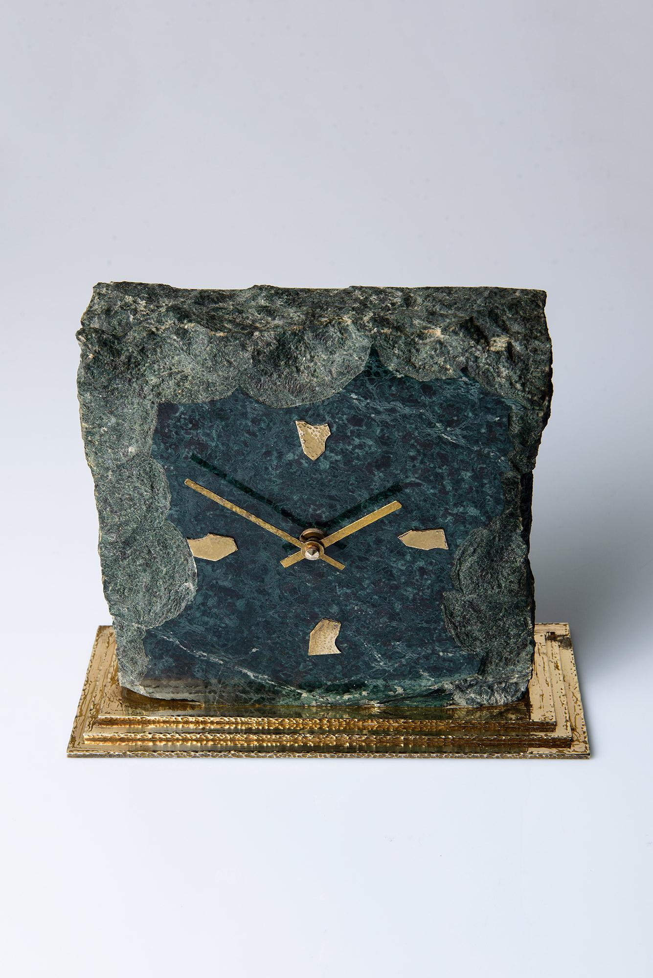 Marble Table Clock with Brass Base for Kienzle International, Germany In Good Condition For Sale In Lugano, TI