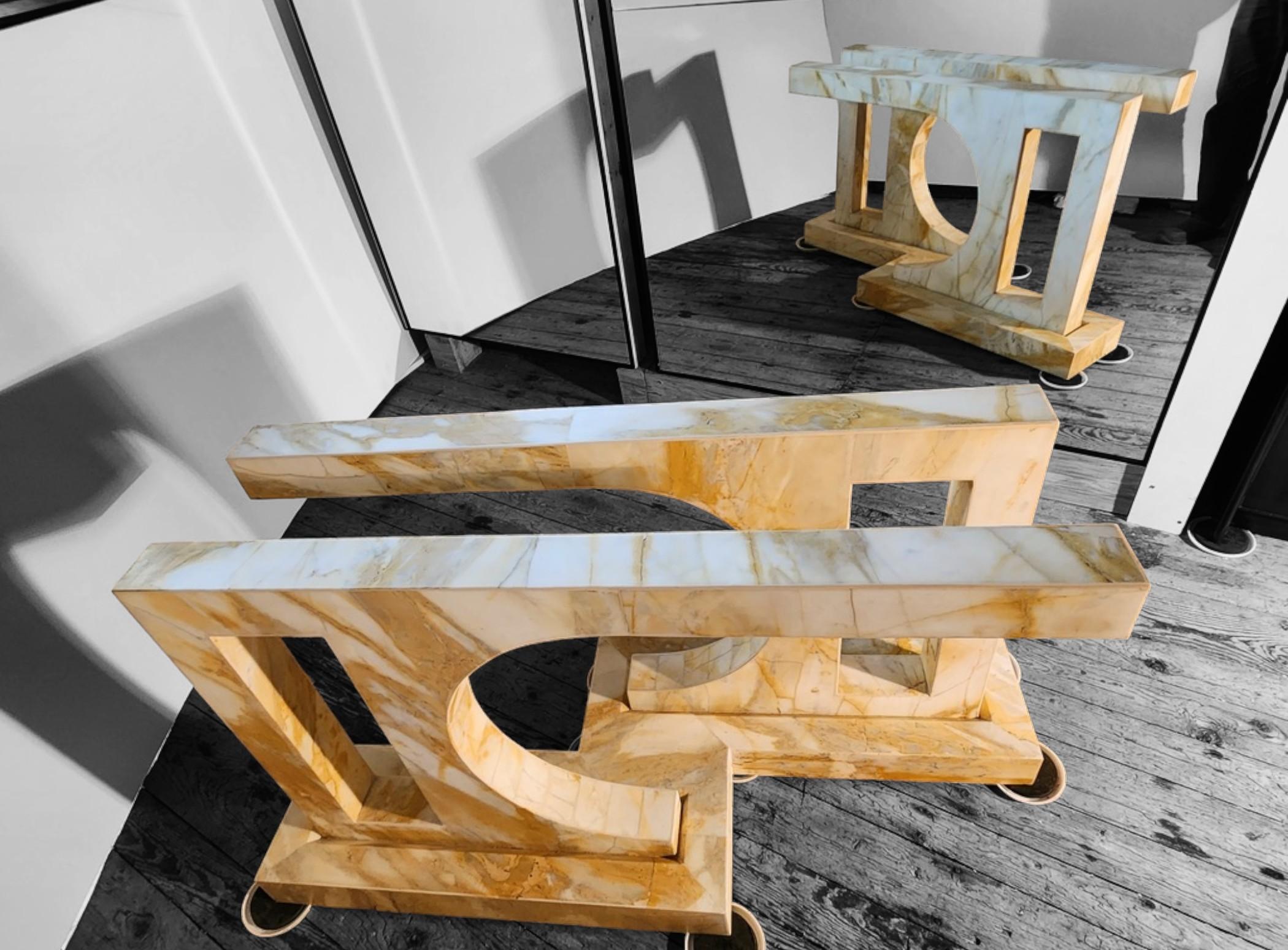 Marble Table/ Console Base by Paul Puccio Giallo Siena 1976 Brooklyn New York For Sale 4