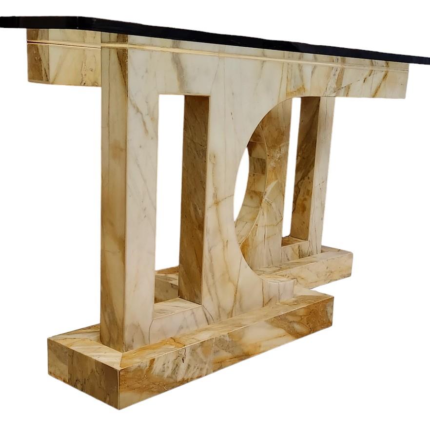 Marble Table/ Console Base by Paul Puccio Giallo Siena 1976 Brooklyn New York For Sale 1