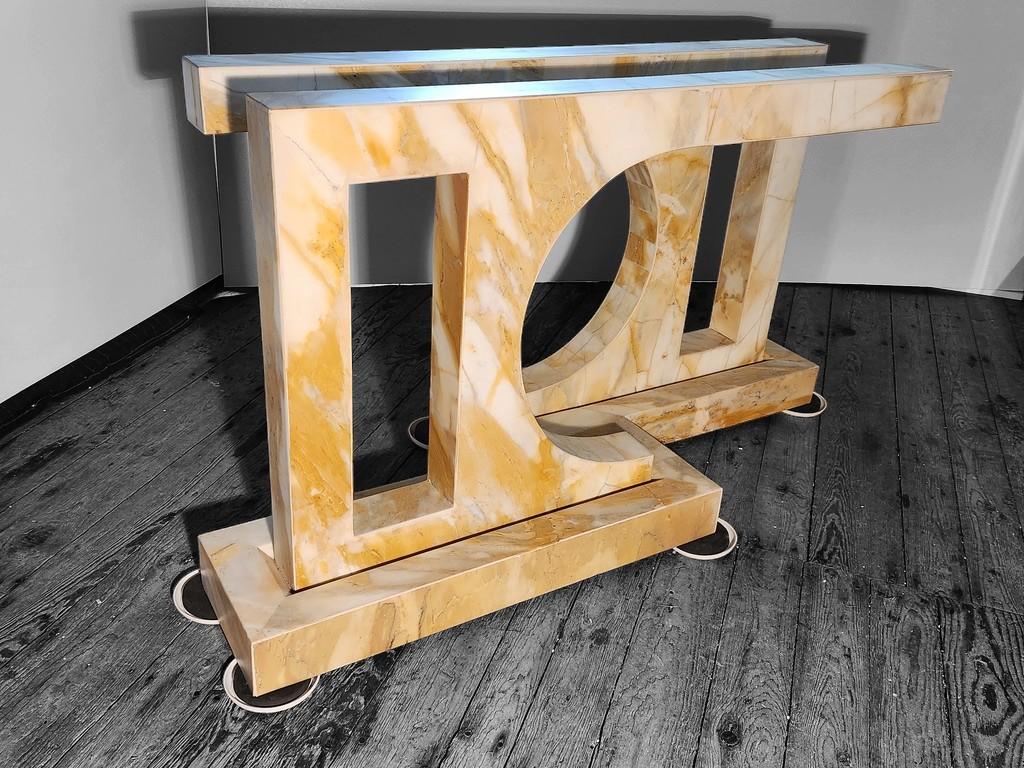 Steel Paul Puccio Giallo Siena Marble Dining Table/ Console 1976 Brooklyn New York For Sale