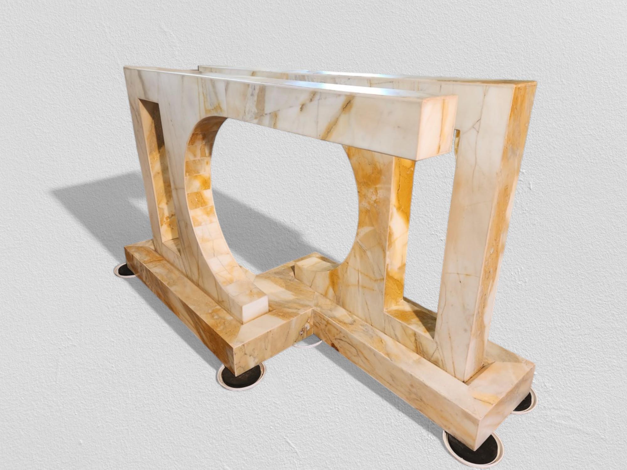 Marble Table/ Console Base by Paul Puccio Giallo Siena 1976 Brooklyn New York In Good Condition For Sale In Camden, ME