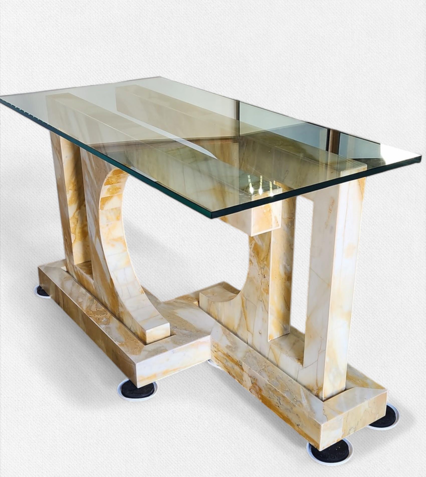American Paul Puccio Giallo Siena Marble Dining Table/ Console 1976 Brooklyn New York For Sale