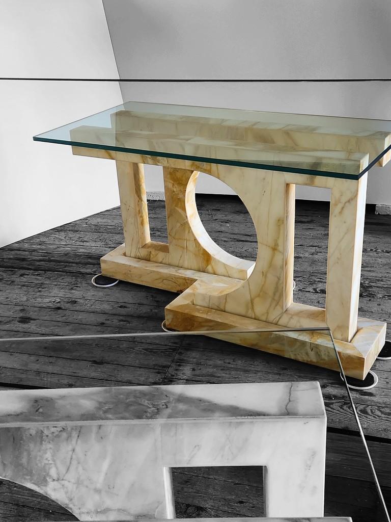 Marble Table/ Console Base by Paul Puccio Giallo Siena 1976 Brooklyn New York For Sale 2