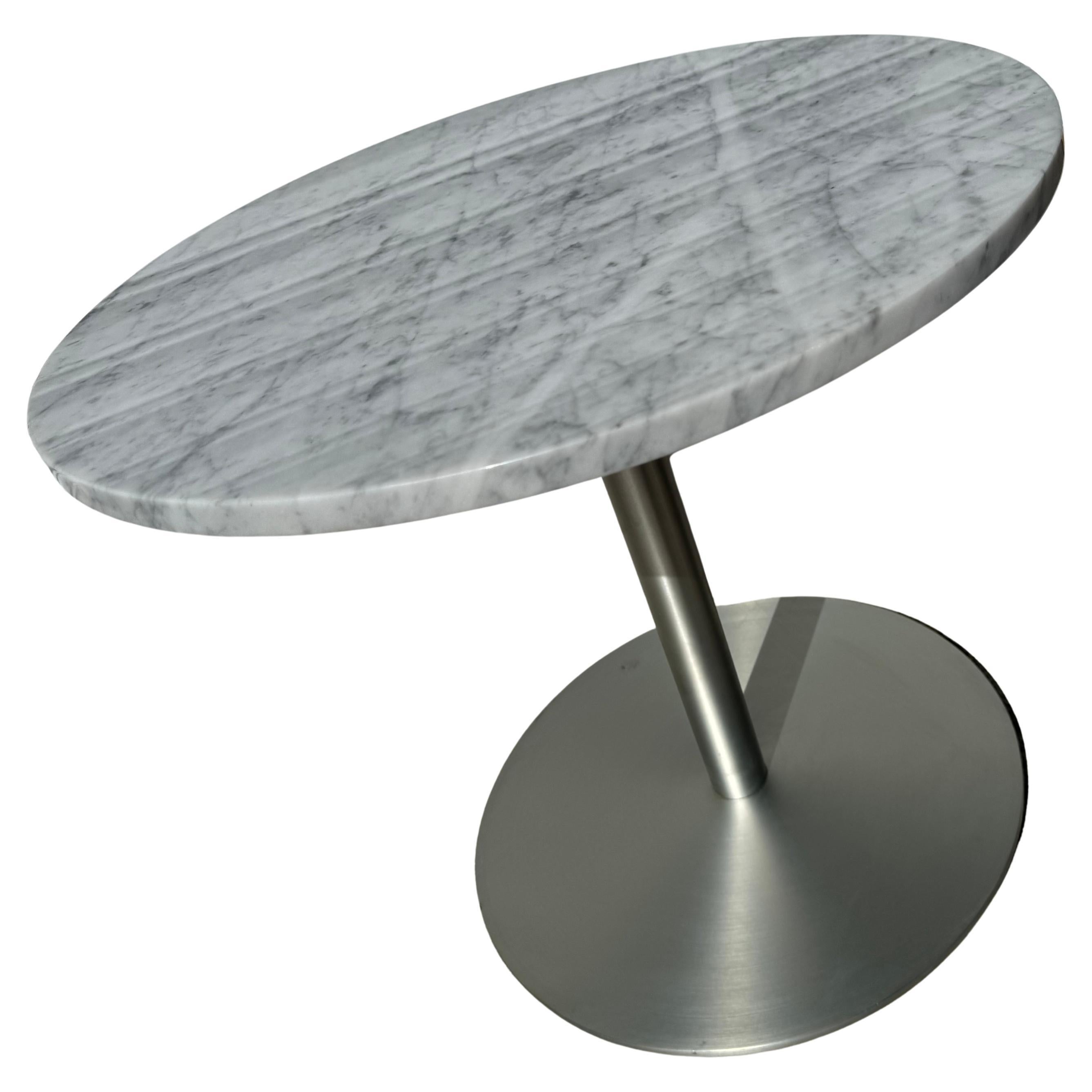 Vintage Metal Tulip Base Round Marble Top Dining Table
