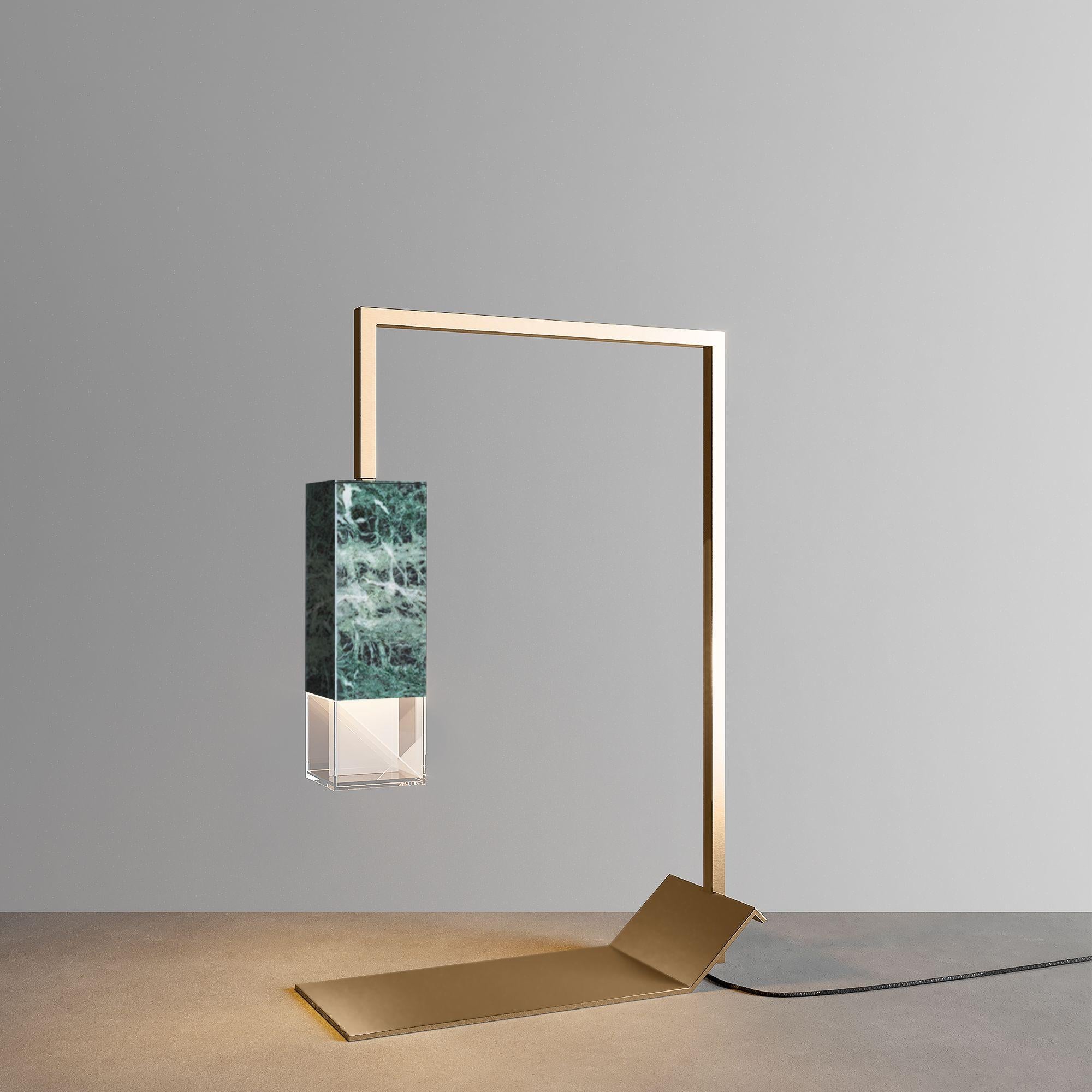 Marble table lamp color edition by Formaminima
Dimensions: W 10 x D 25 x H 40 cm
Materials: Solid marble green alpes, brass

All our lamps can be wired according to each country. If sold to the USA it will be wired for the USA for