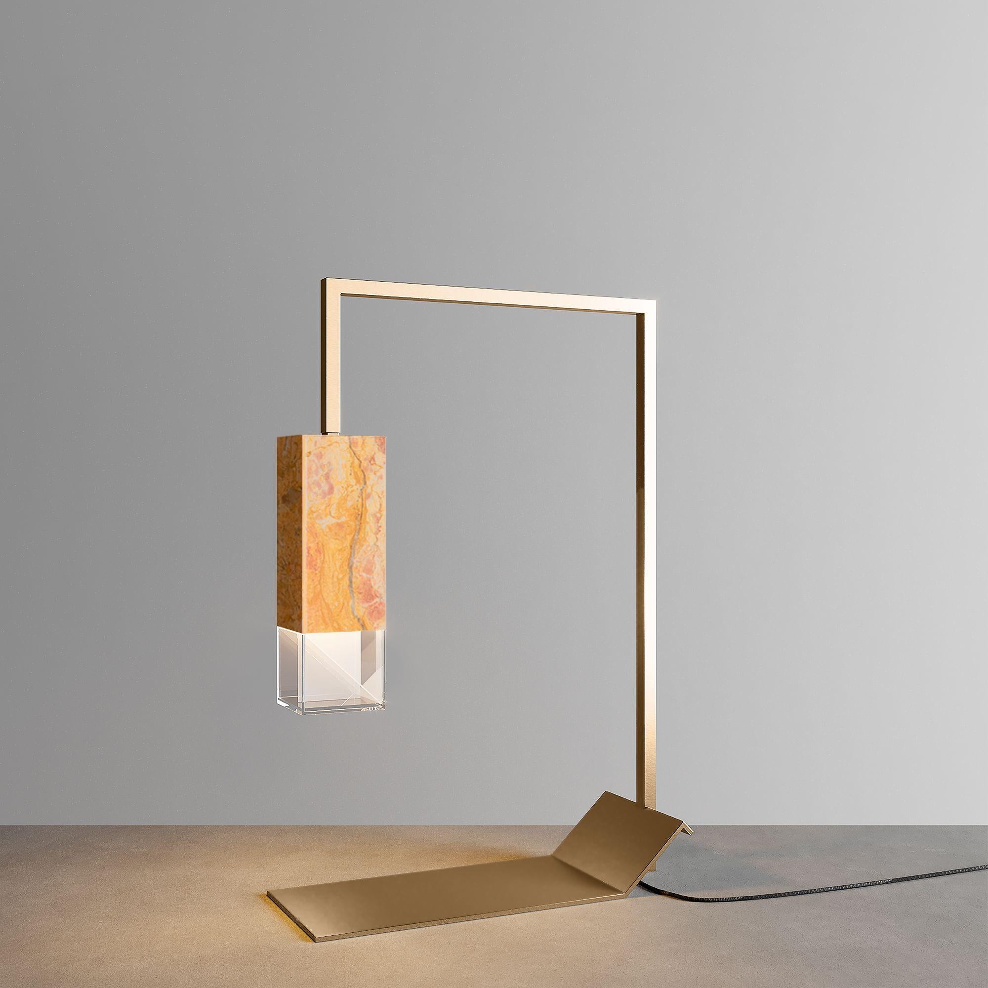 Marble table lamp colour Edition by Formaminima
Dimensions: W 10 x D 25 x H 40 cm
Materials: Solid marble royal pink yellow, brass

All our lamps can be wired according to each country. If sold to the USA it will be wired for the USA for