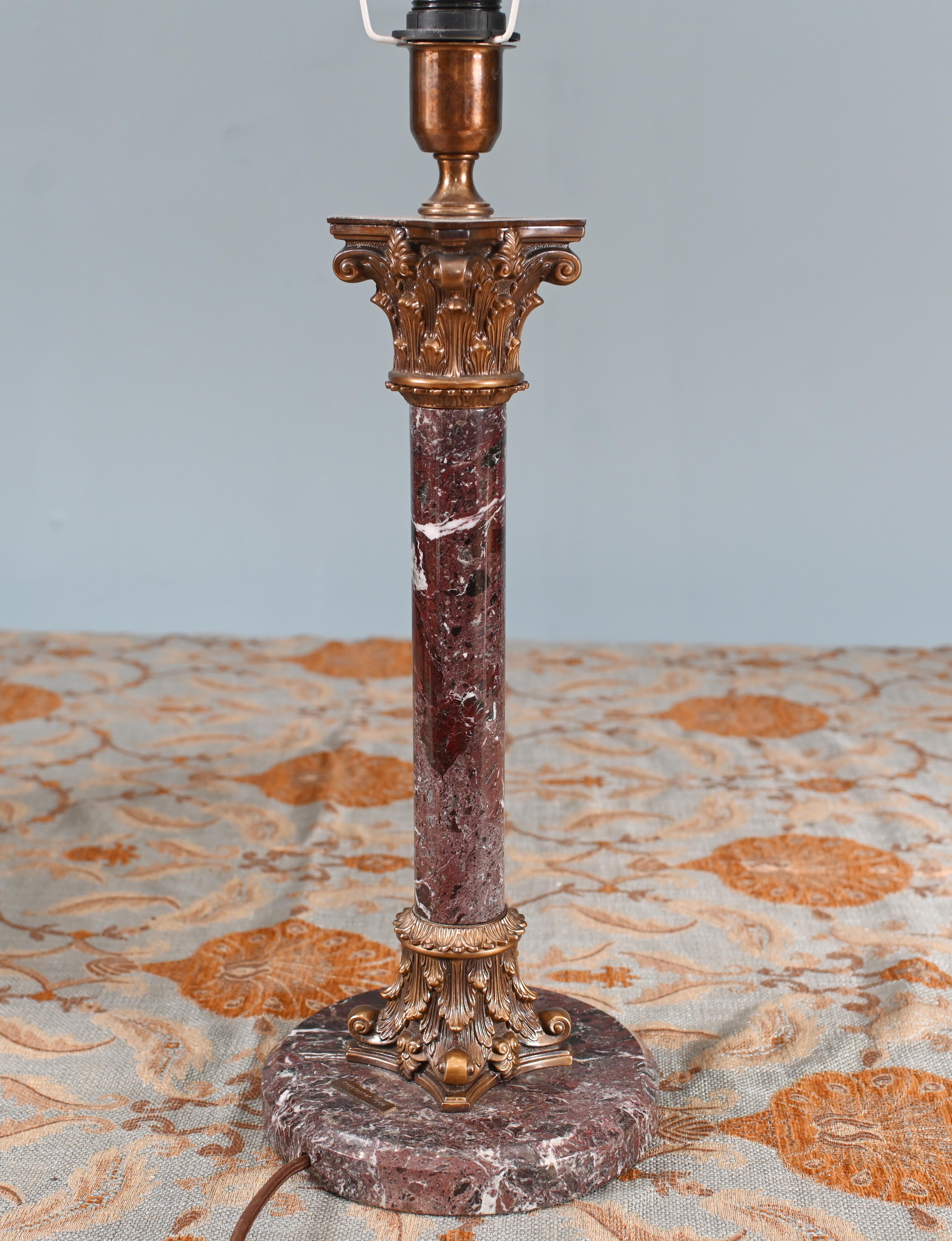 Marble Table Lamp Corinthian Column Classical Light Christopher Hyde For Sale 2