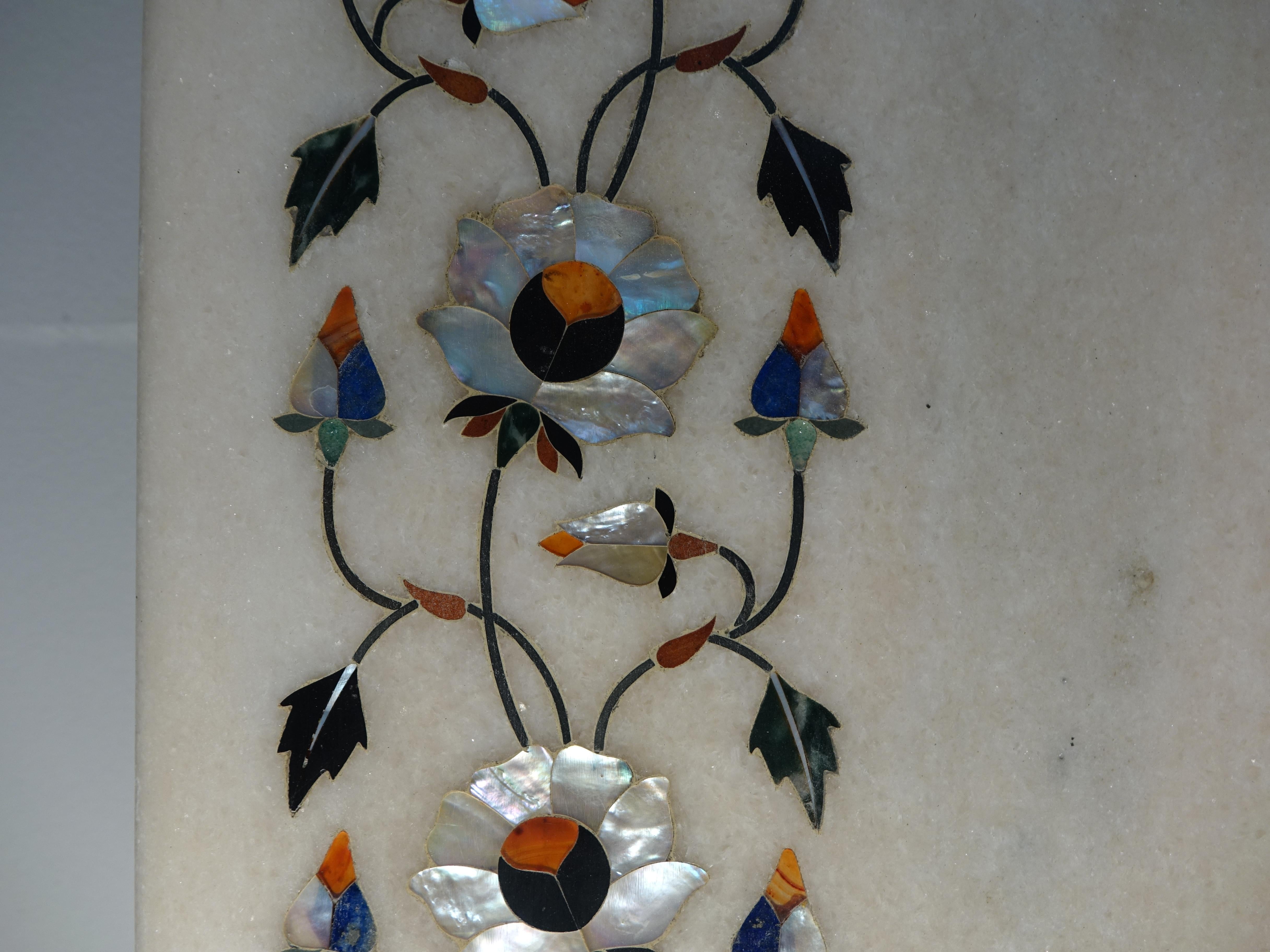 Marble Table Top, Inlaid with Mother-of-Pearl, Lapis and Semi-Precious Stones For Sale 1