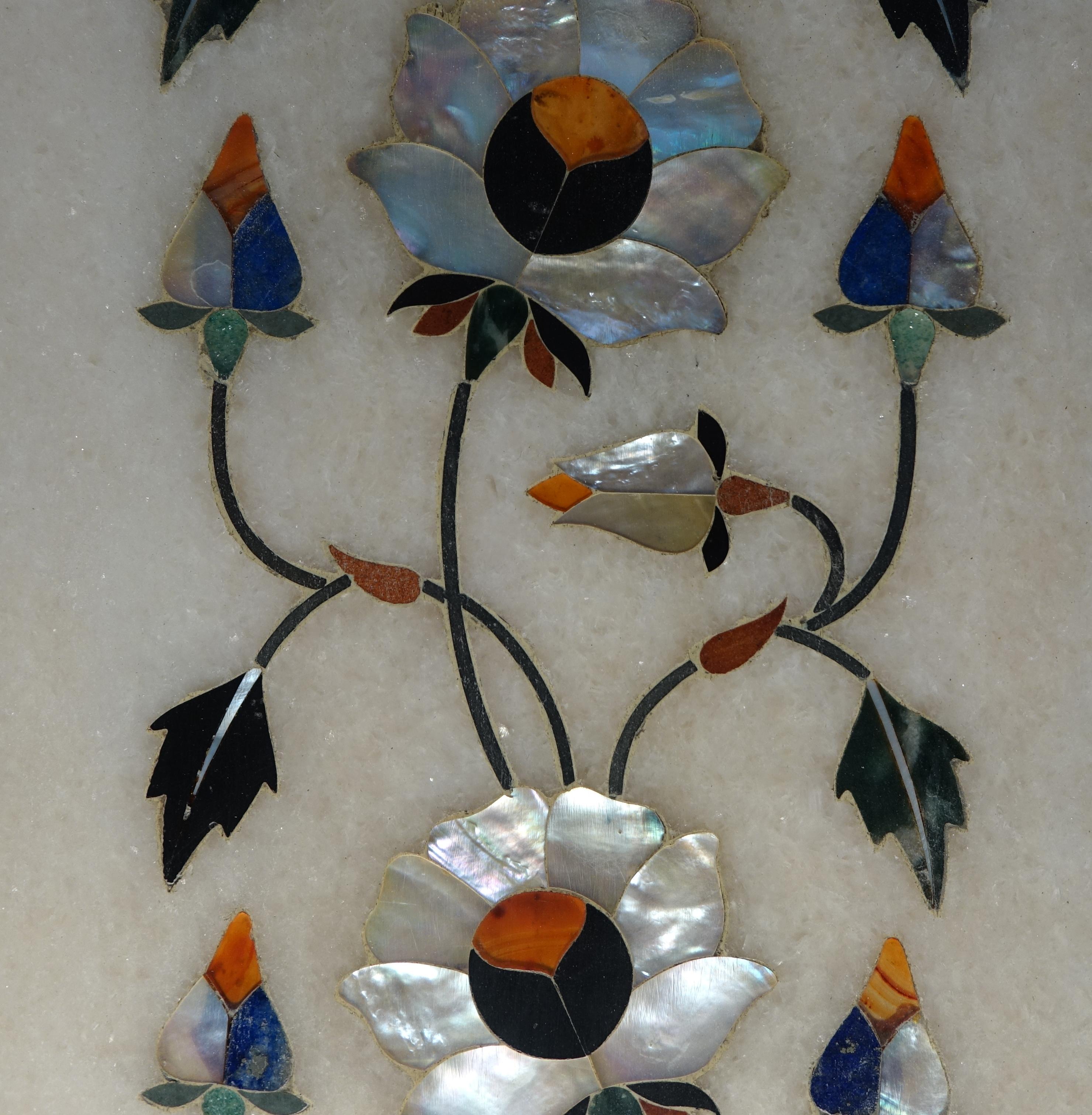 Marble Table Top, Inlaid with Mother-of-Pearl, Lapis and Semi-Precious Stones For Sale 2