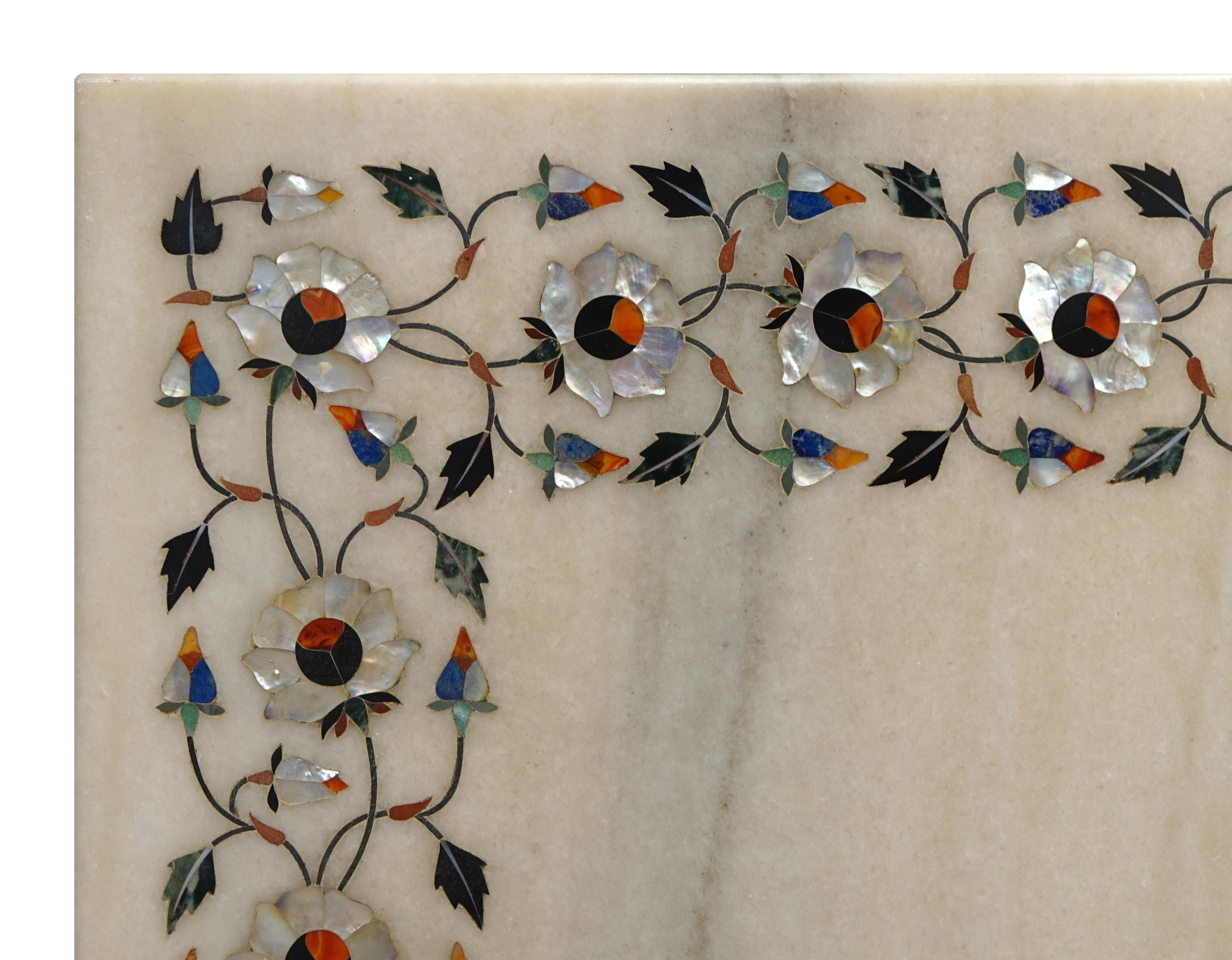 Marble Table Top, Inlaid with Mother-of-Pearl, Lapis and Semi-Precious Stones For Sale 4