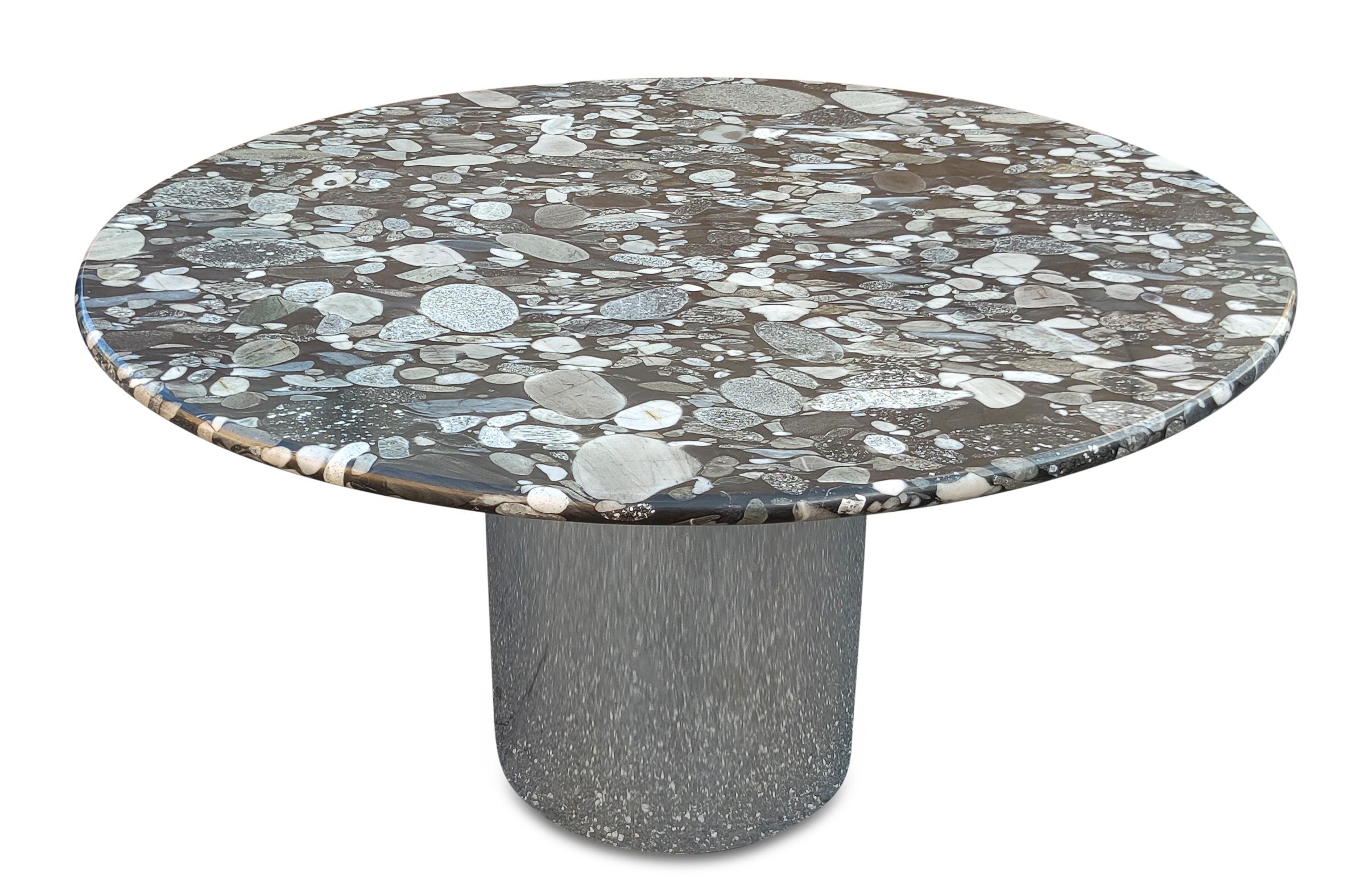 Marble Table with Chromed Steel Base and Spotted Top In Good Condition For Sale In Philadelphia, PA