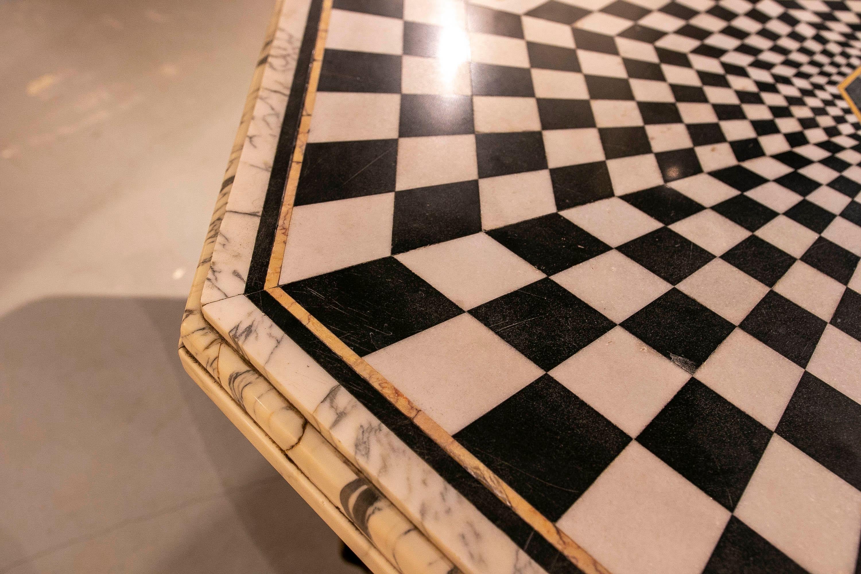 Marble Table with Geometrical Stone Inlay and Bases  8