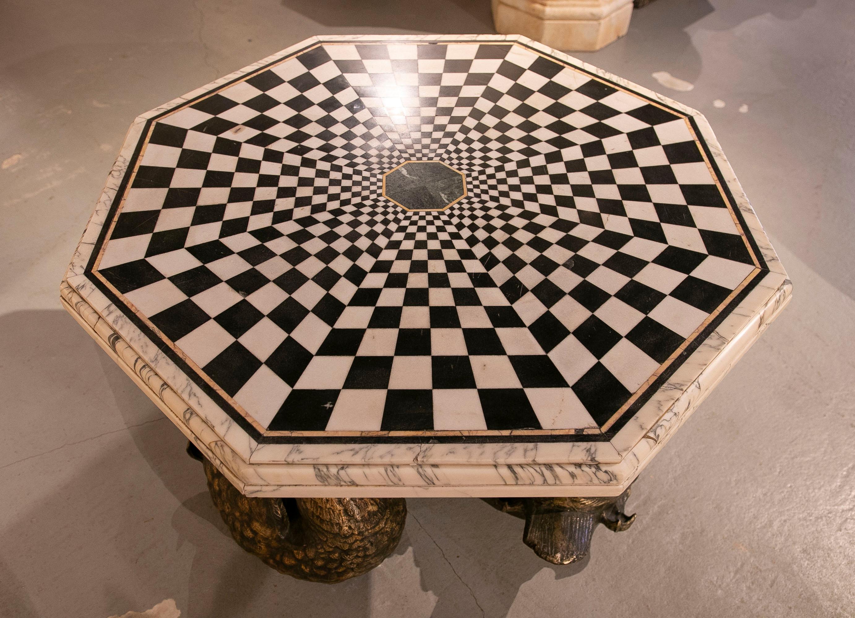 Marble Table with Geometrical Stone Inlay and Bases  9