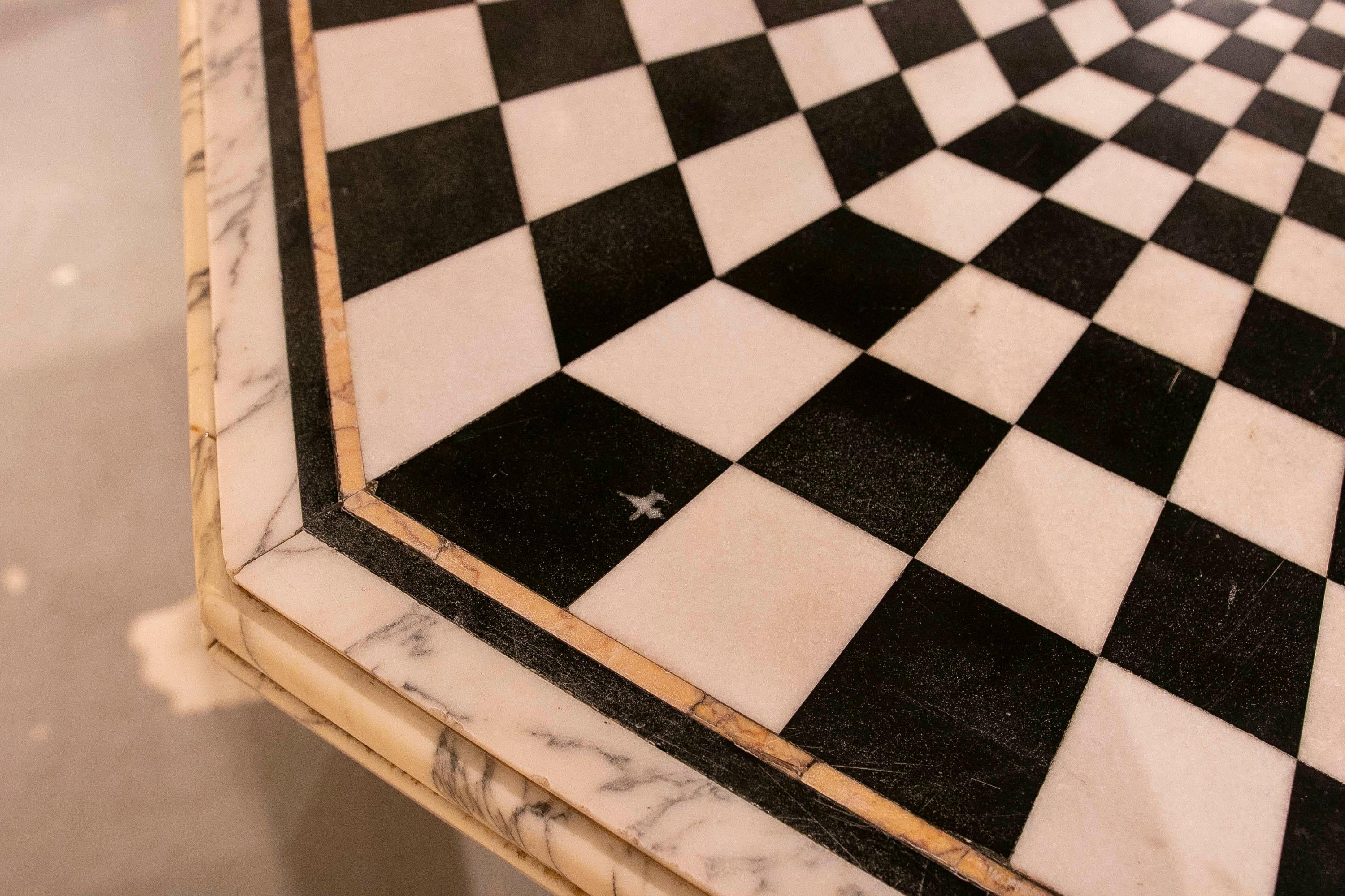 Iron Marble Table with Geometrical Stone Inlay and Bases 