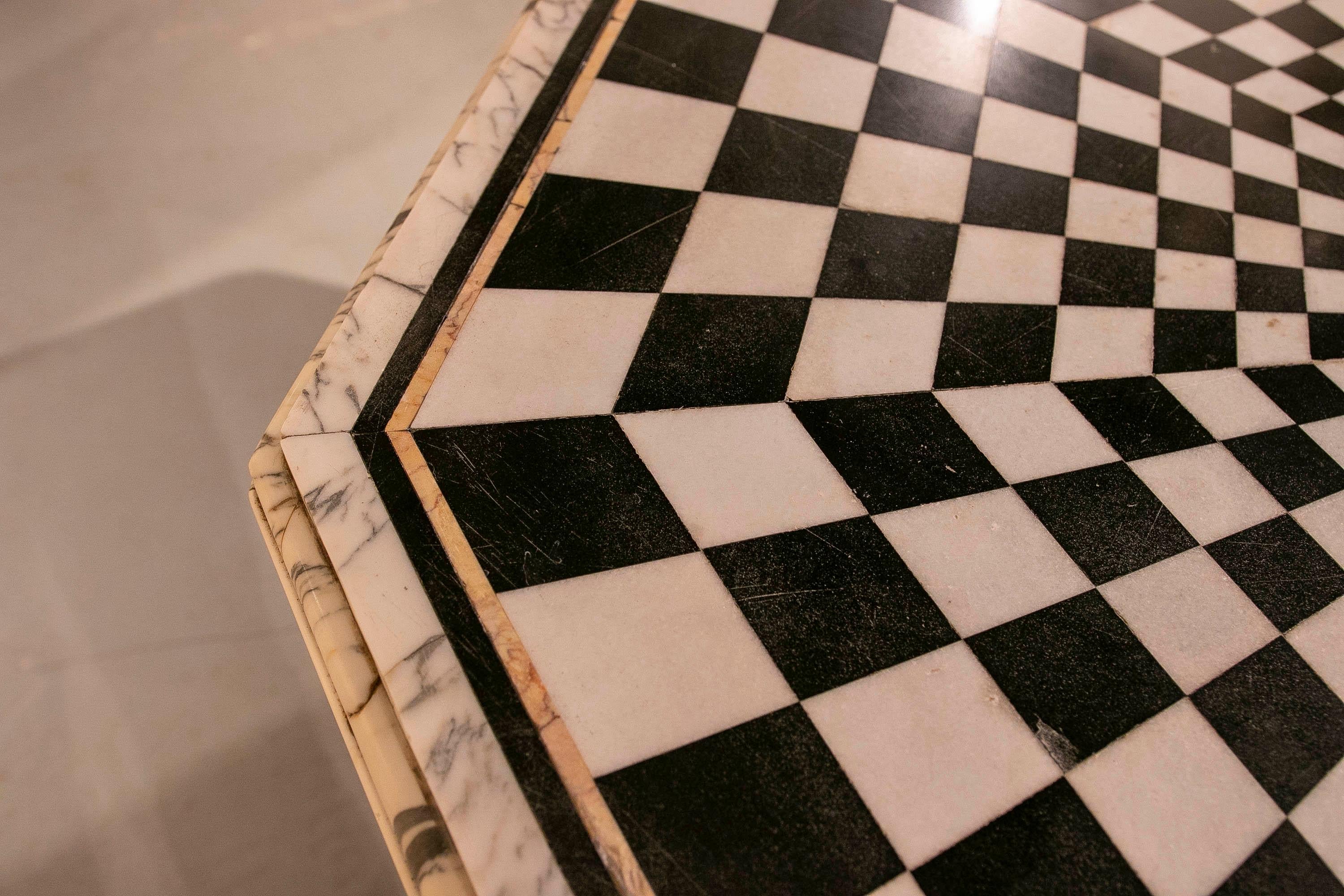 Marble Table with Geometrical Stone Inlay and Bases  1