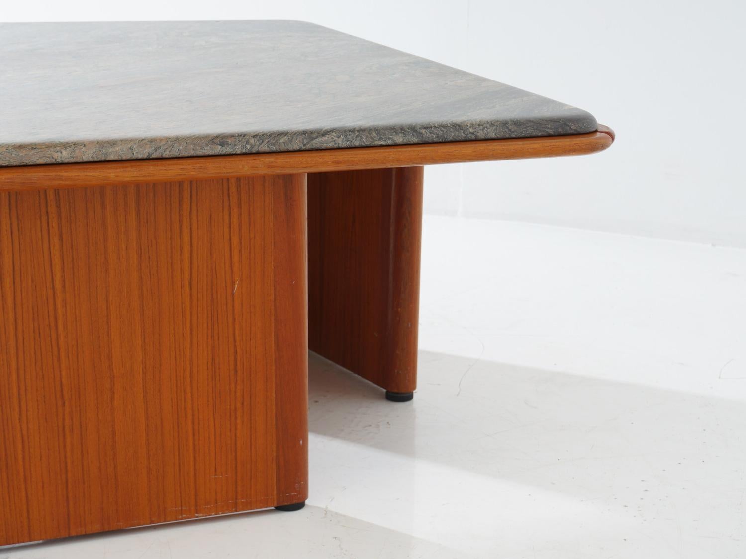 Marble & Teak Coffee Table, 1960s For Sale 5