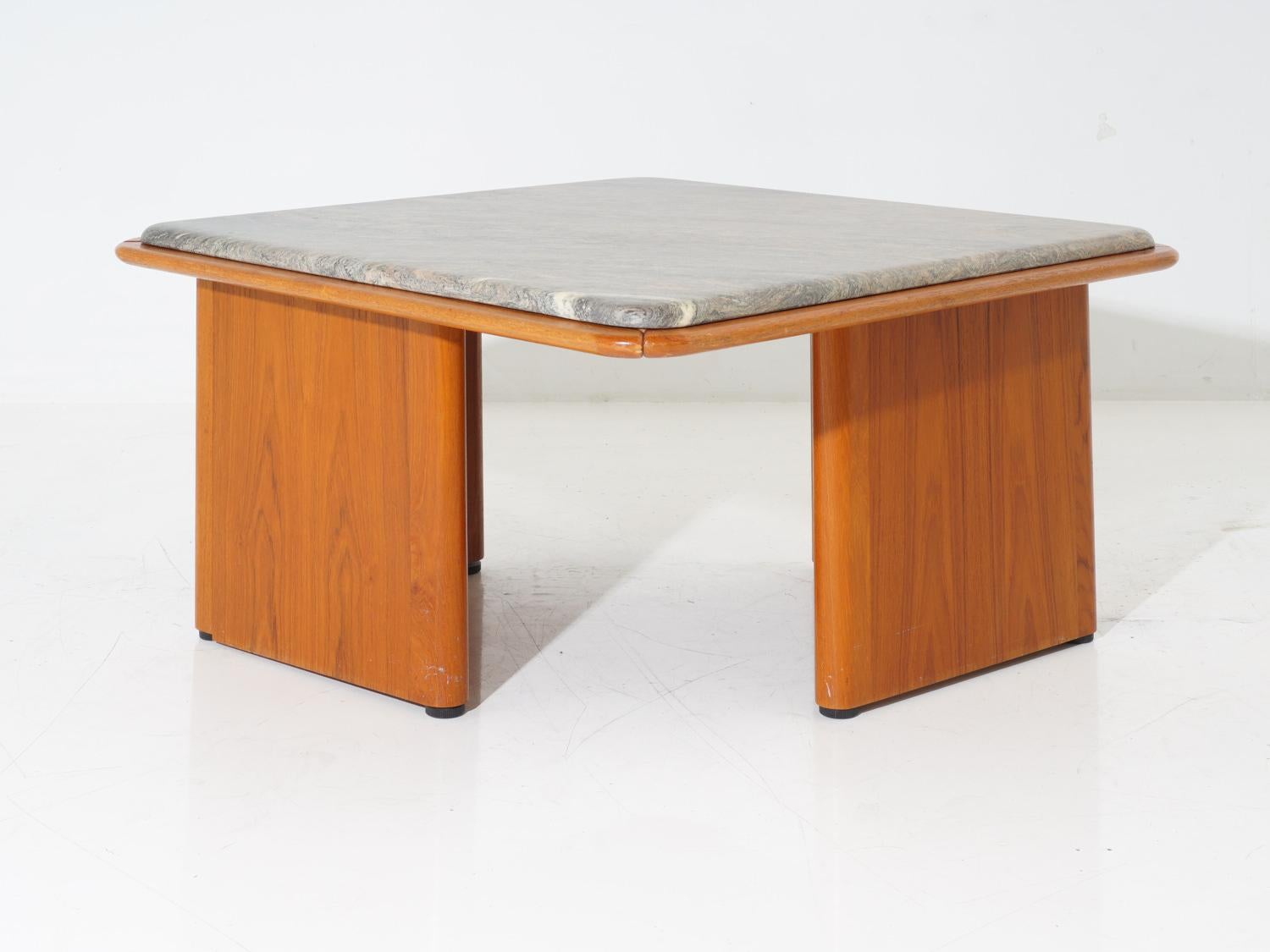 Marble & Teak Coffee Table, 1960s In Good Condition For Sale In Philadelphia, PA