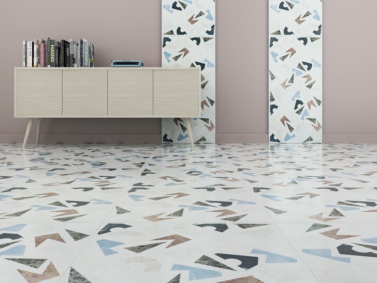 Floor tiles Terrazzo - Barena Decor
Geometry with dense and rich decorativ elements that refer to the old Palladian floor usually made up with waste marble production. Composed with Botticino, Carrara, Grafite, Breccia Sarda, Rosso Verona, Emperador