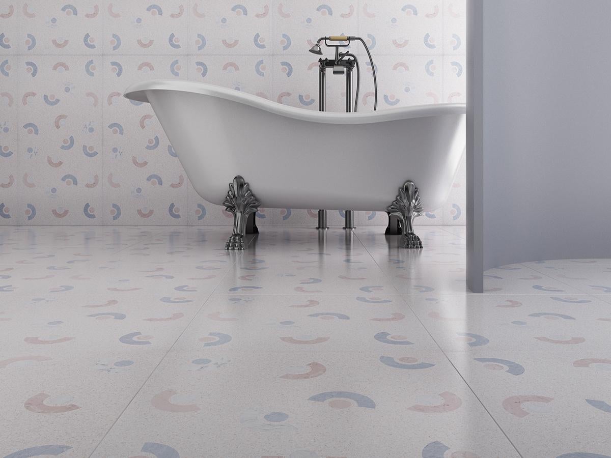 Floor tiles Terrazzo - Patera Decor
A stylized decoration which reminds us of the decorative bas-reliefs found in the Venetian lagoon area called “pàtera”, here using Bardiglio, Rosa Perlino and Carrara white.

Personalization
The combination of