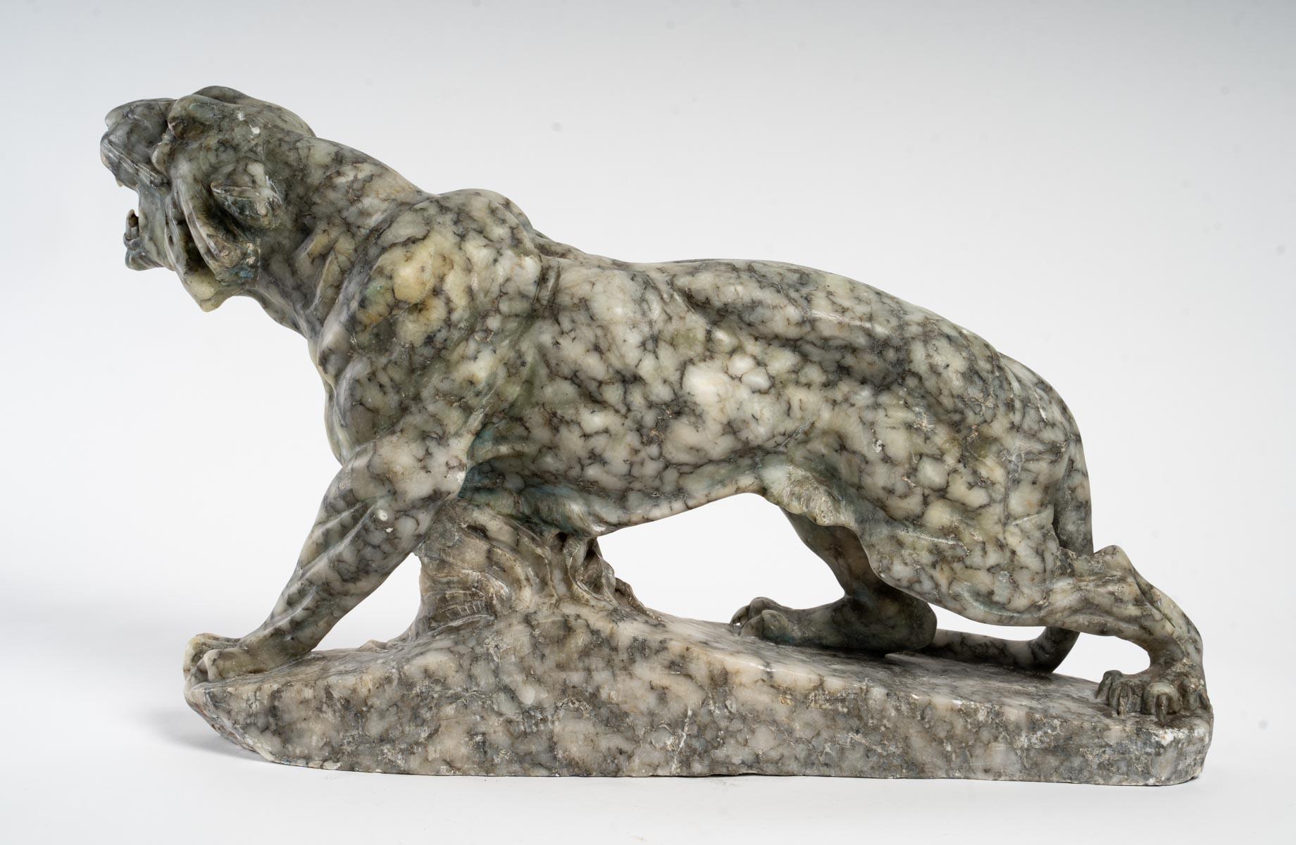 20th Century Marble Tiger Sculpture