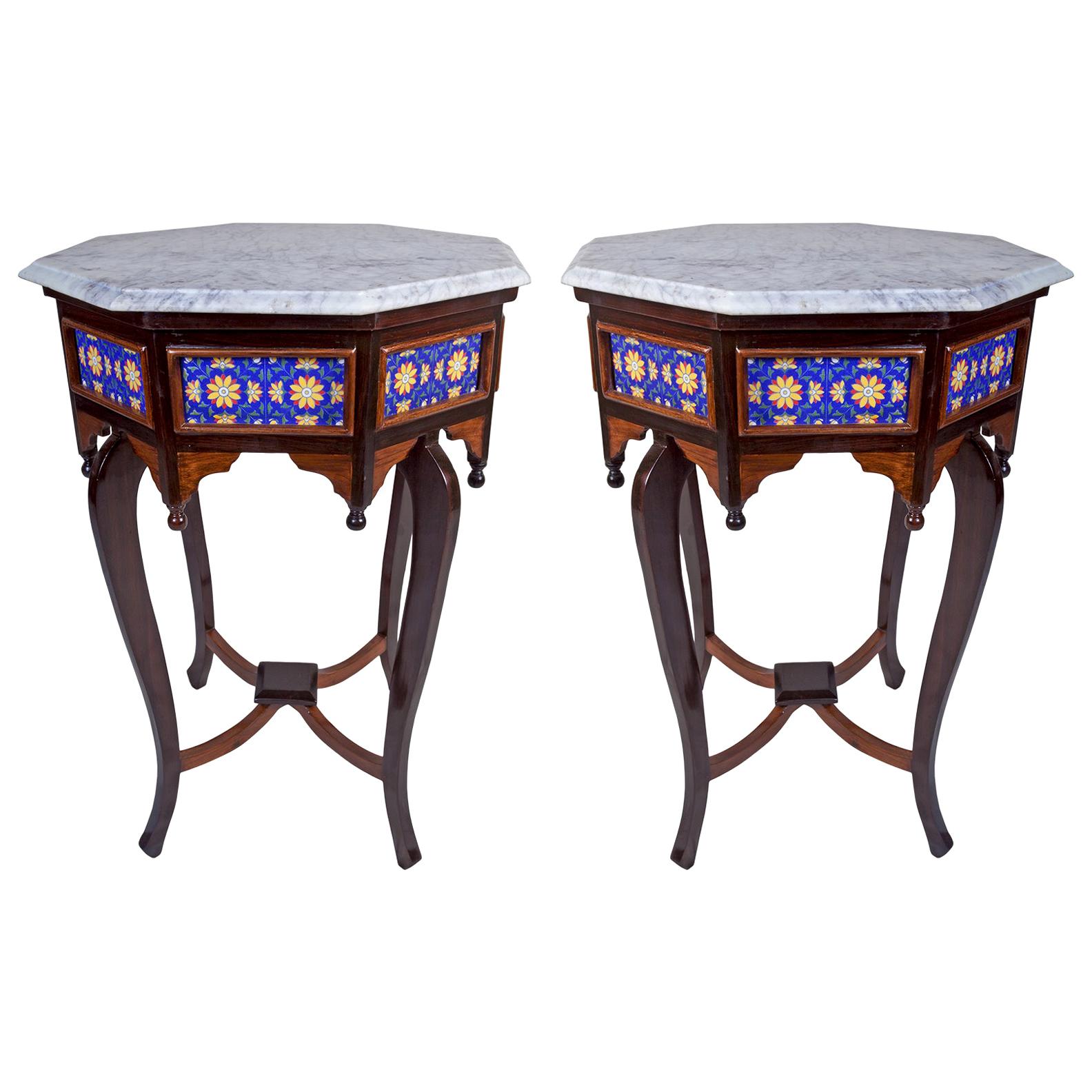 Marble, Tile and Rosewood Side Tables, 1970s