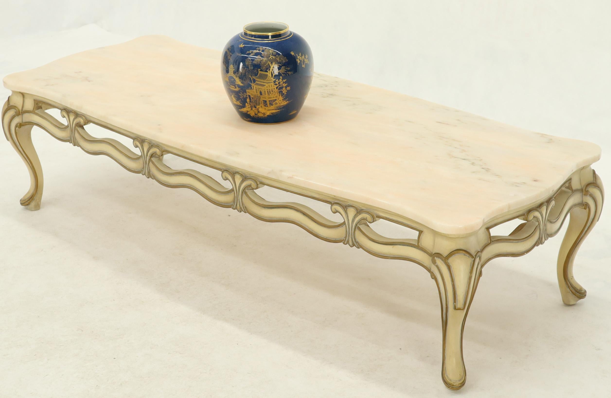 Marble to Pierced Carving Country French Provincial Coffee Table Cabriole Legs 4