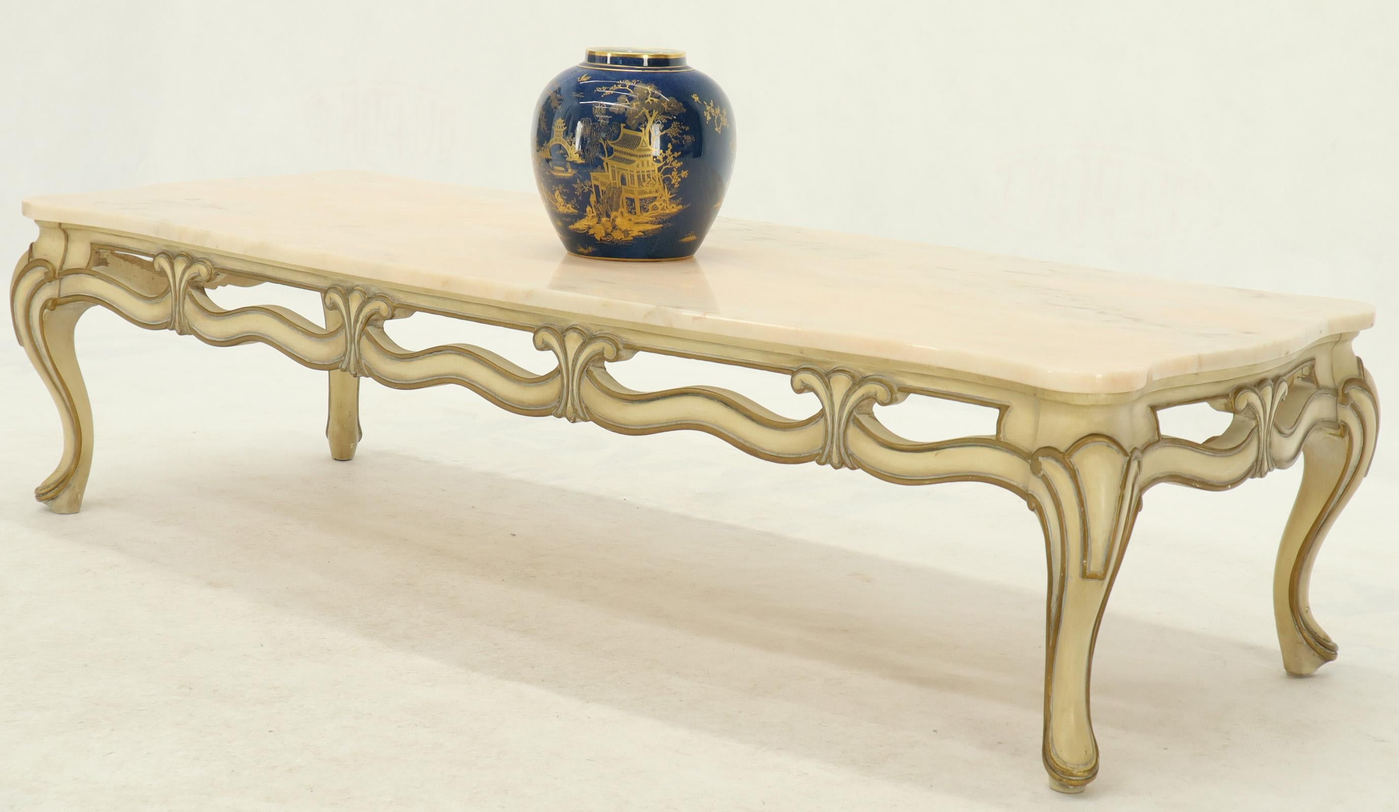 Marble to Pierced Carving Country French Provincial Coffee Table Cabriole Legs 5