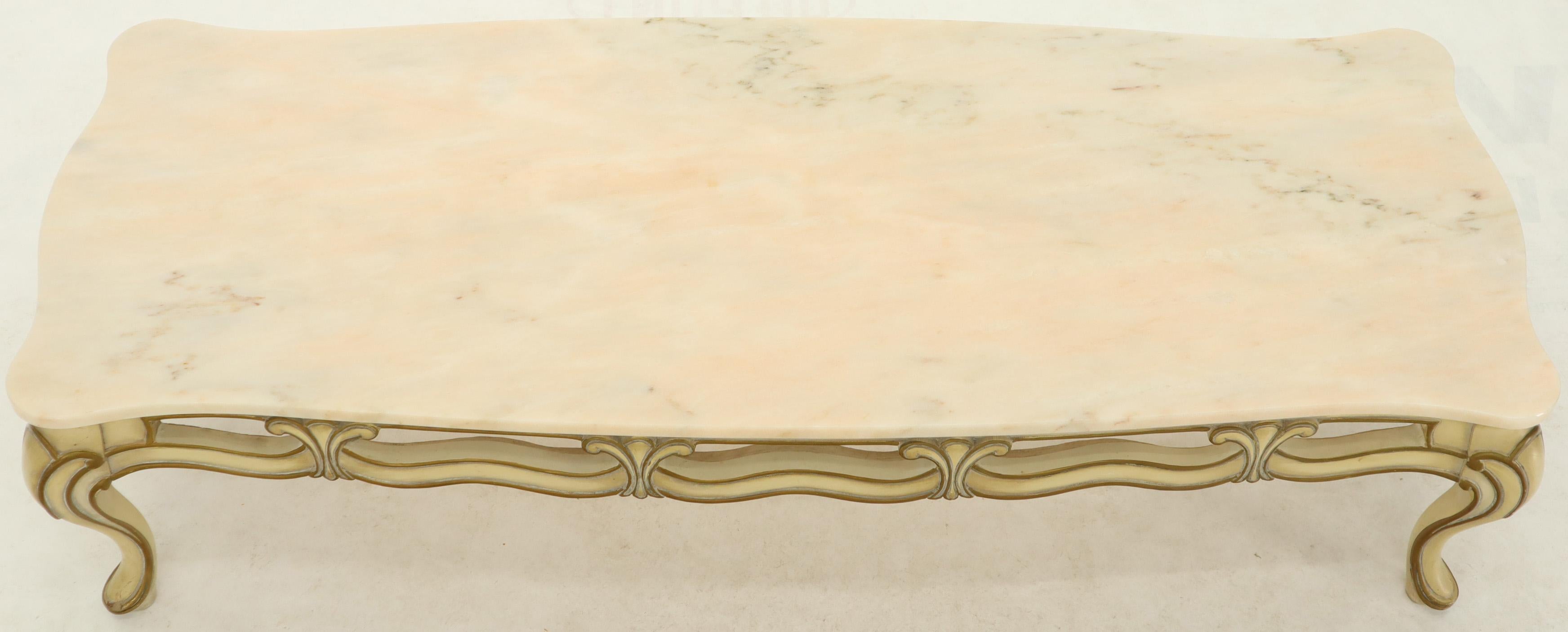 American Marble to Pierced Carving Country French Provincial Coffee Table Cabriole Legs