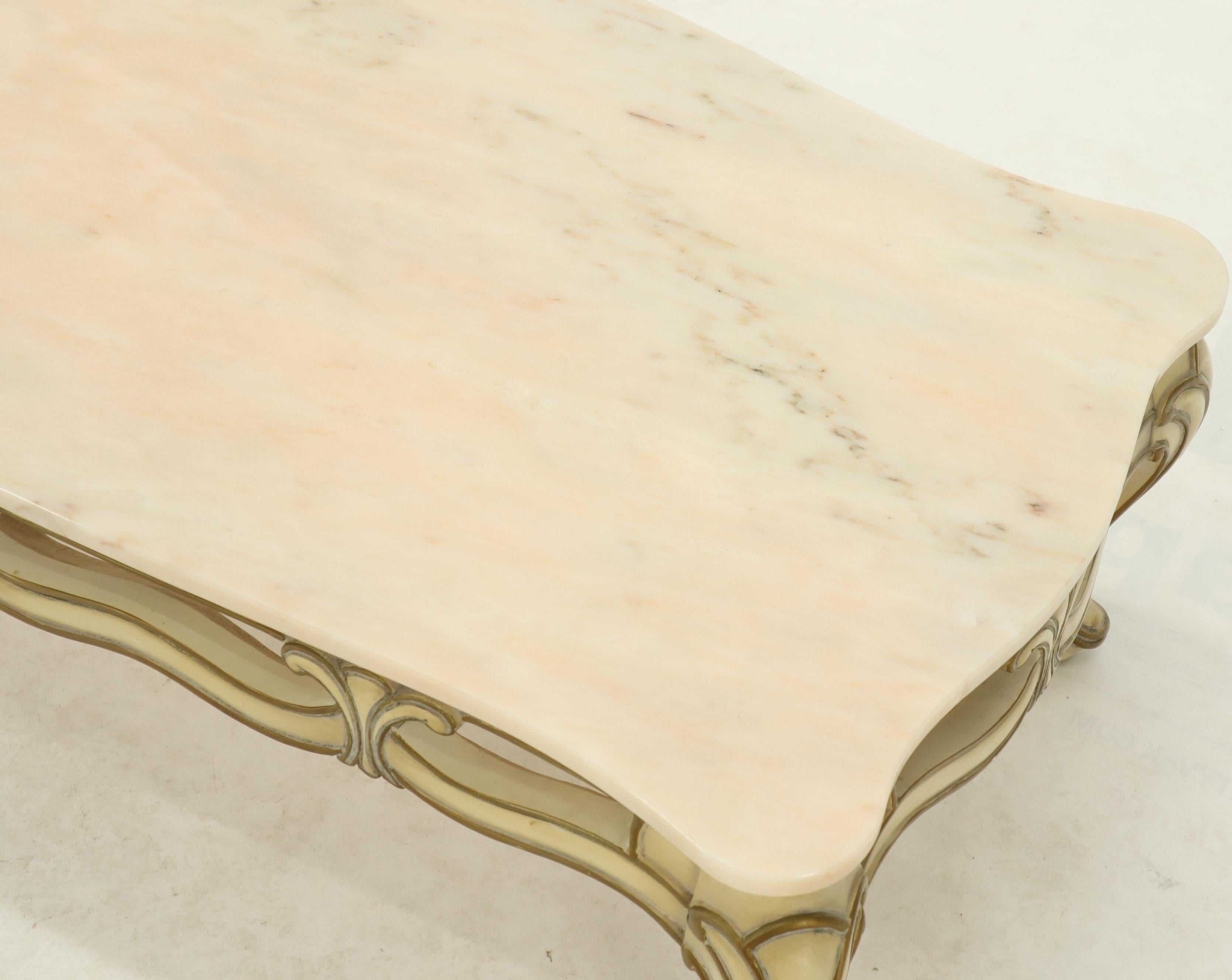 Marble to Pierced Carving Country French Provincial Coffee Table Cabriole Legs In Good Condition In Rockaway, NJ