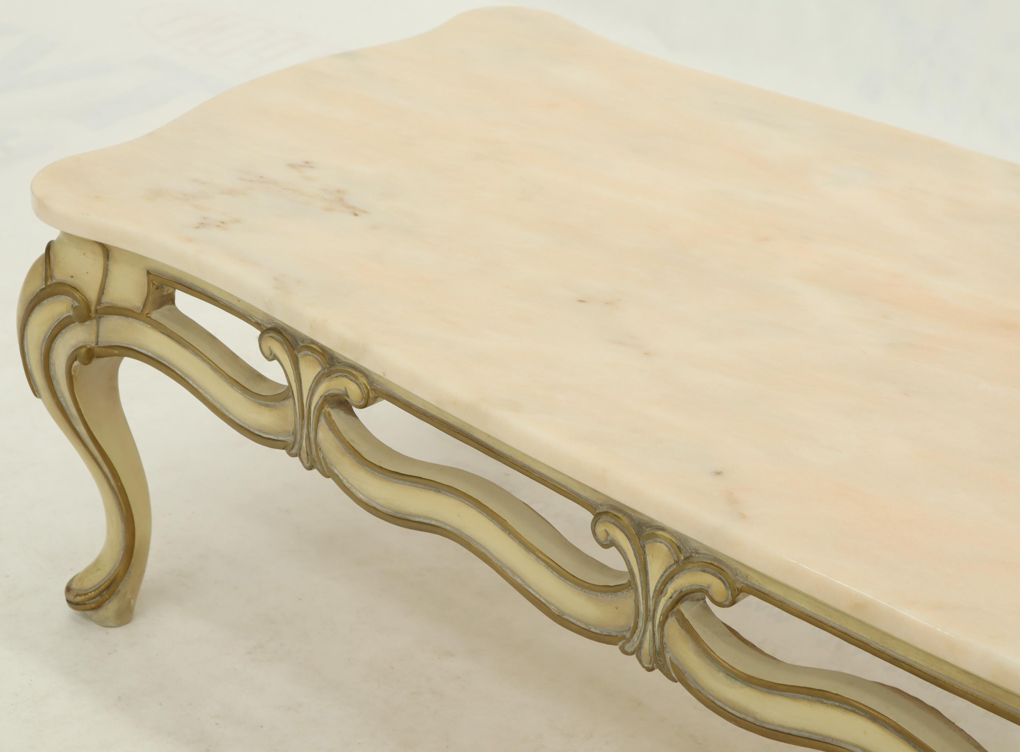 20th Century Marble to Pierced Carving Country French Provincial Coffee Table Cabriole Legs
