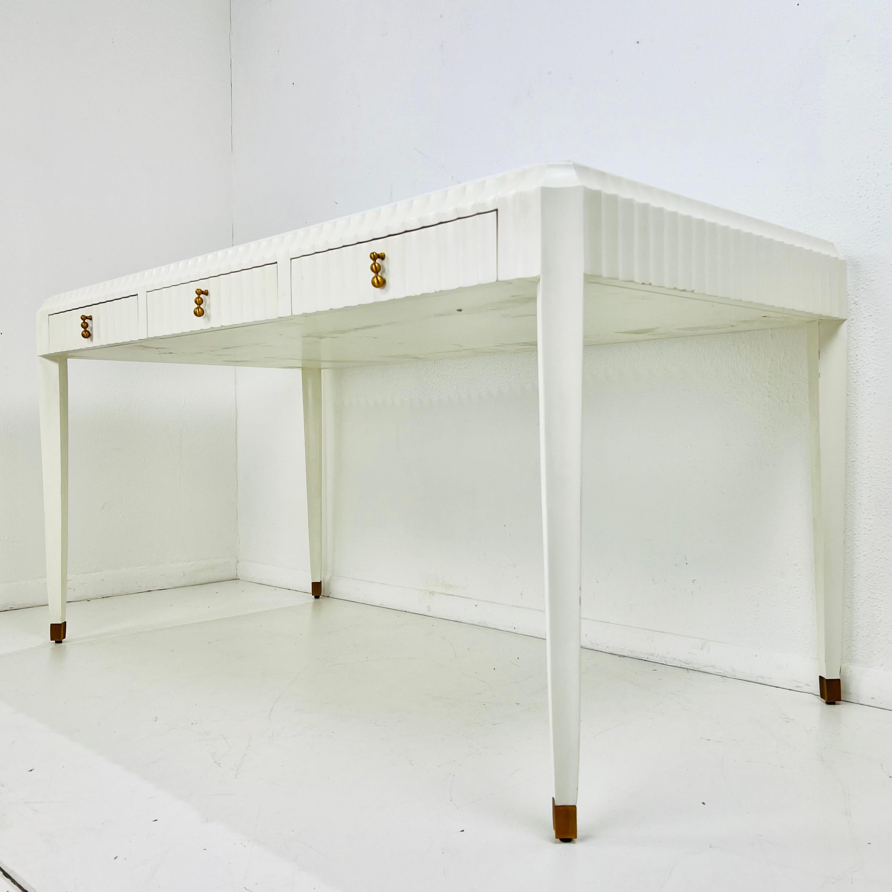 Hollywood Regency Marble Top 3 Drawer Writing Desk For Sale