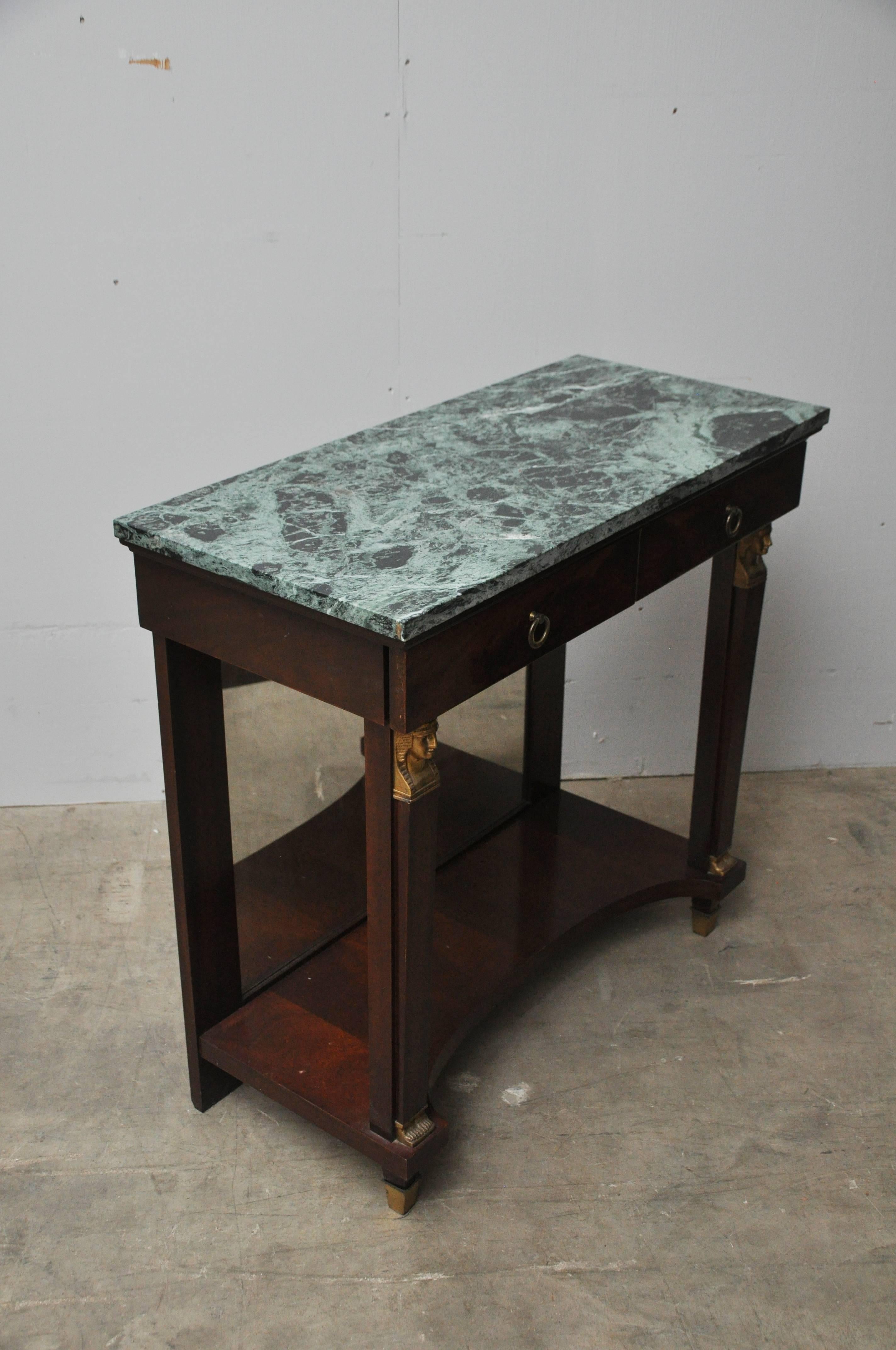 Veneer Marble-Top and Mahogany Foyer Table