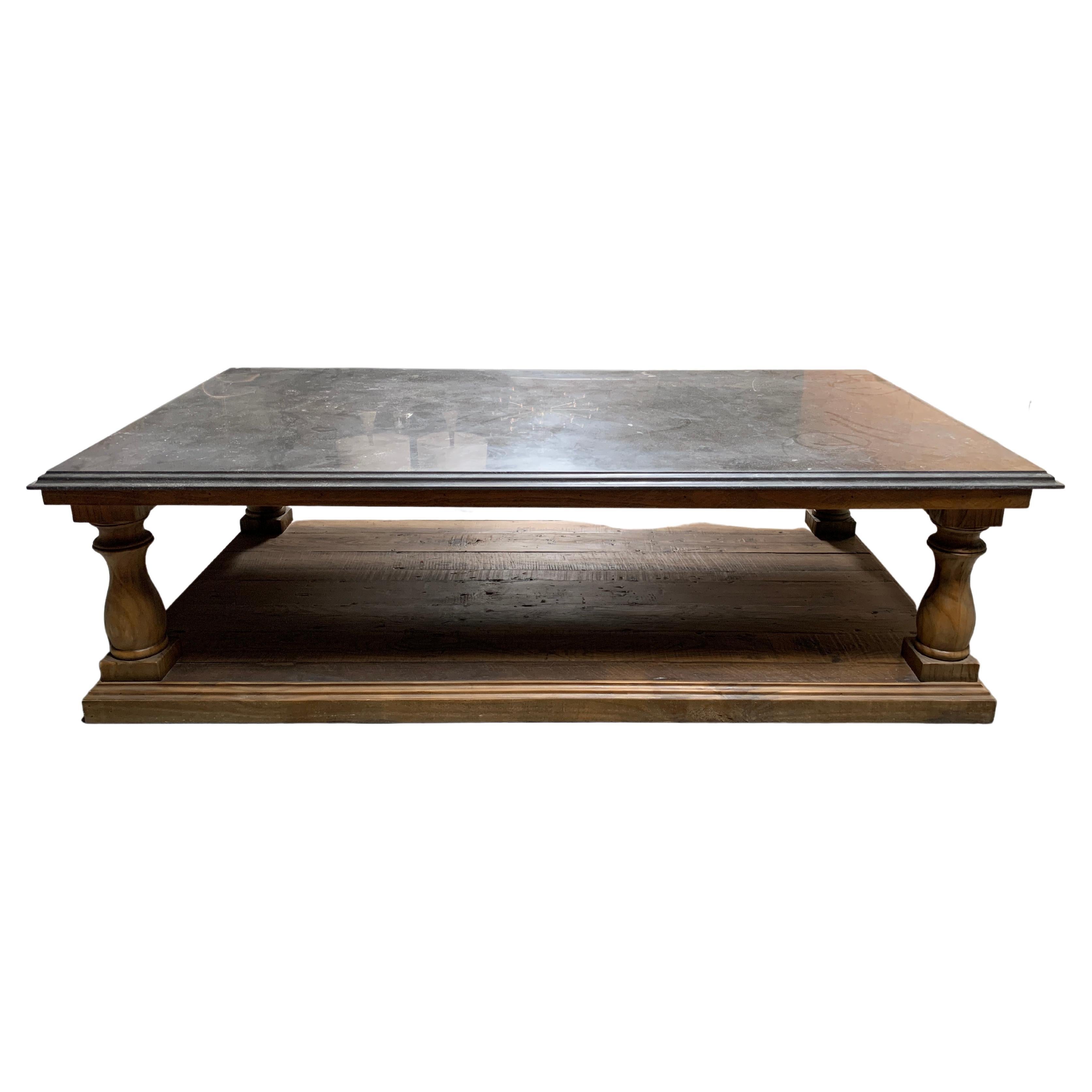 Marble Top and Wood Coffee Table