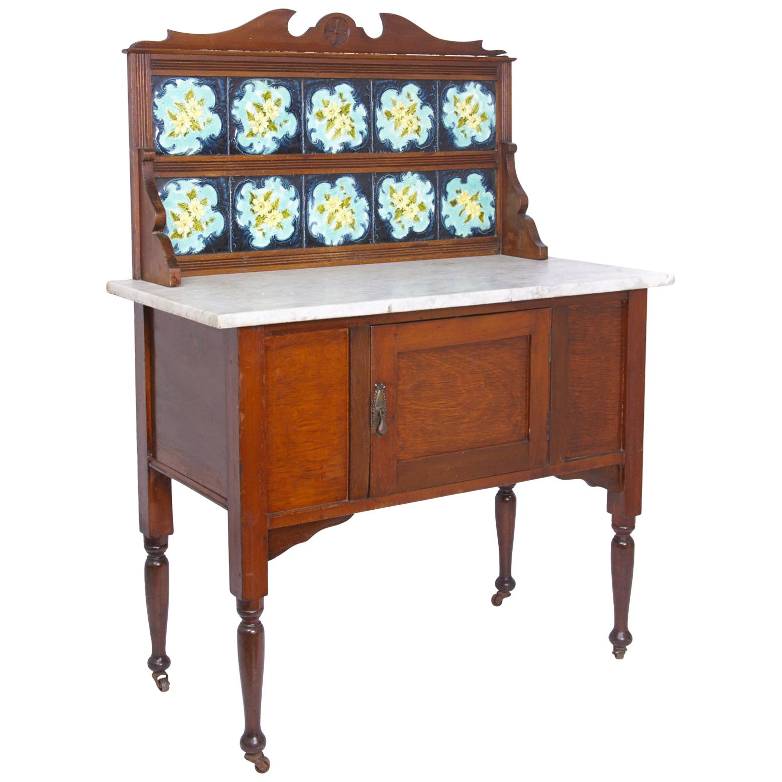 Marble-Top Antique Dry Sink with Tile Back-Splash For Sale at 1stDibs