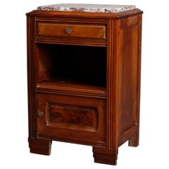 Marble Top Art Deco Mixed Wood and Burl Marble Top Side Stand, 20th Century