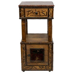 Marble-Top Bamboo Raffia and Lacquer Stand