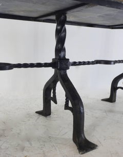 Marble-Top Banker's Table with Wrought Iron Base by Samuel Yellin