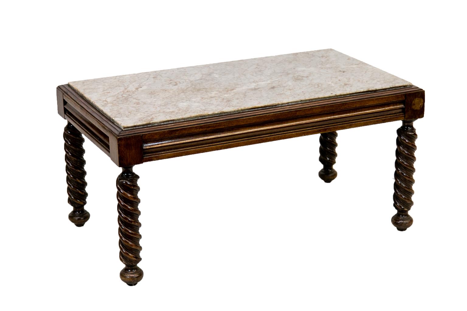 Early 20th Century Marble Top Barley Twist Coffee Table