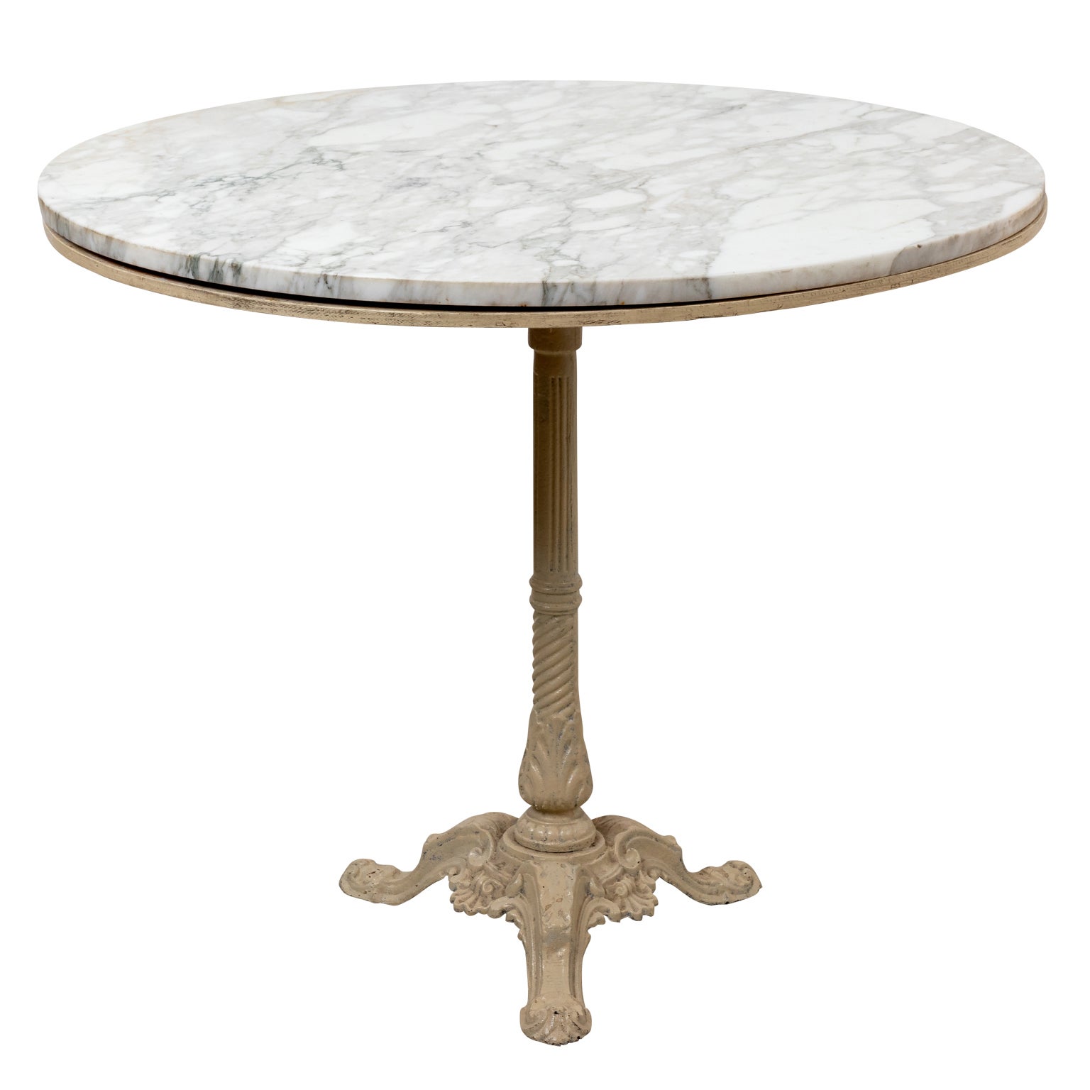 English Bistro Table of Cast Iron with Marble Top at 1stDibs