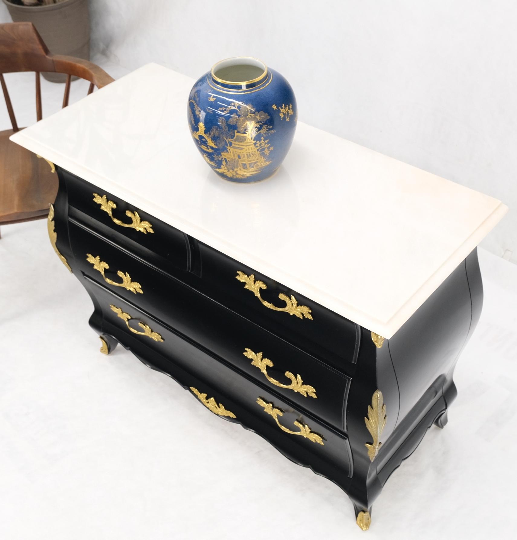 Marble Top Black Lacquer Brass Mounts 4 Drawer Bombay Dresser Chest Drawers Mint For Sale 5