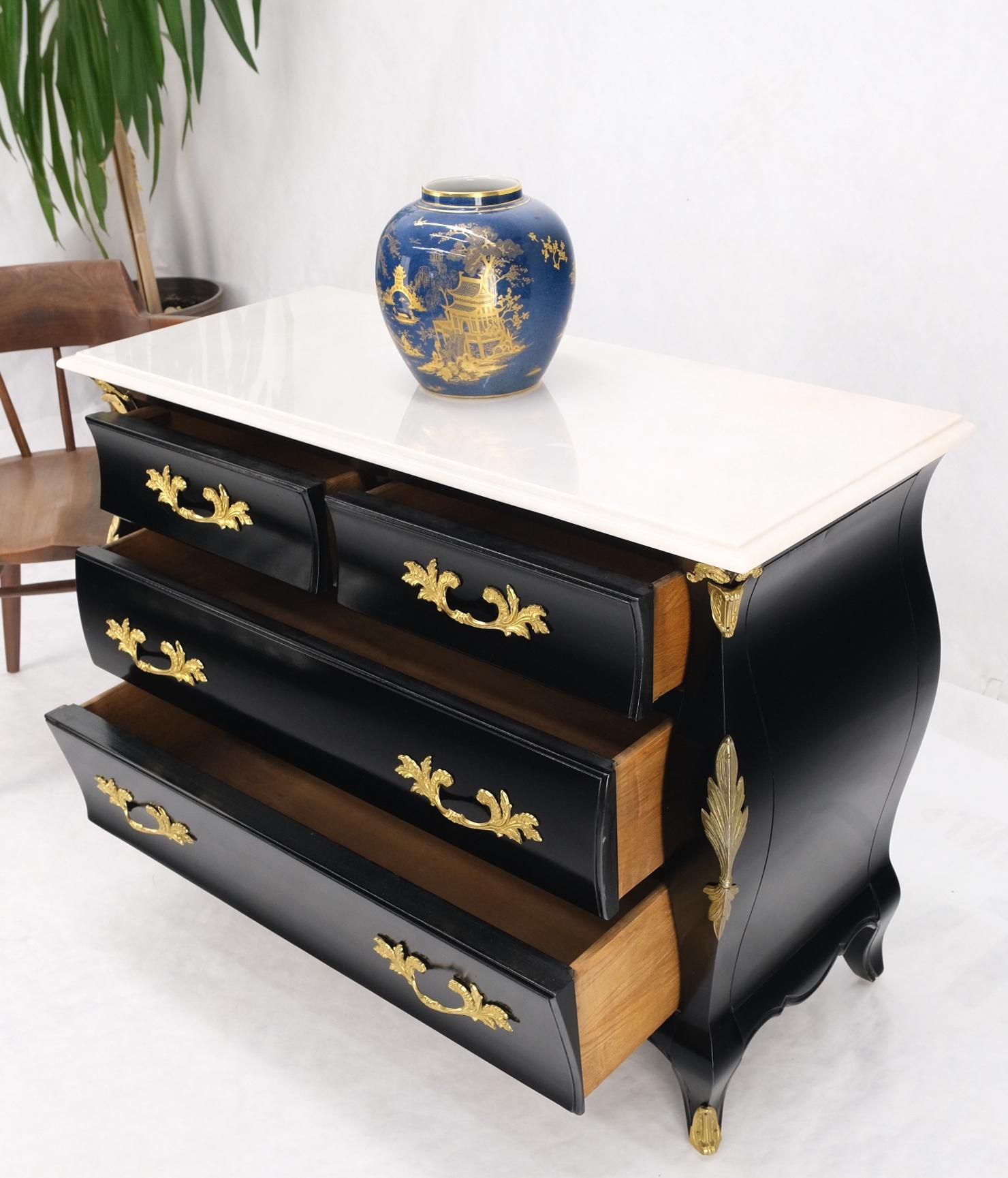 Marble Top Black Lacquer Brass Mounts 4 Drawer Bombay Dresser Chest Drawers Mint For Sale 7